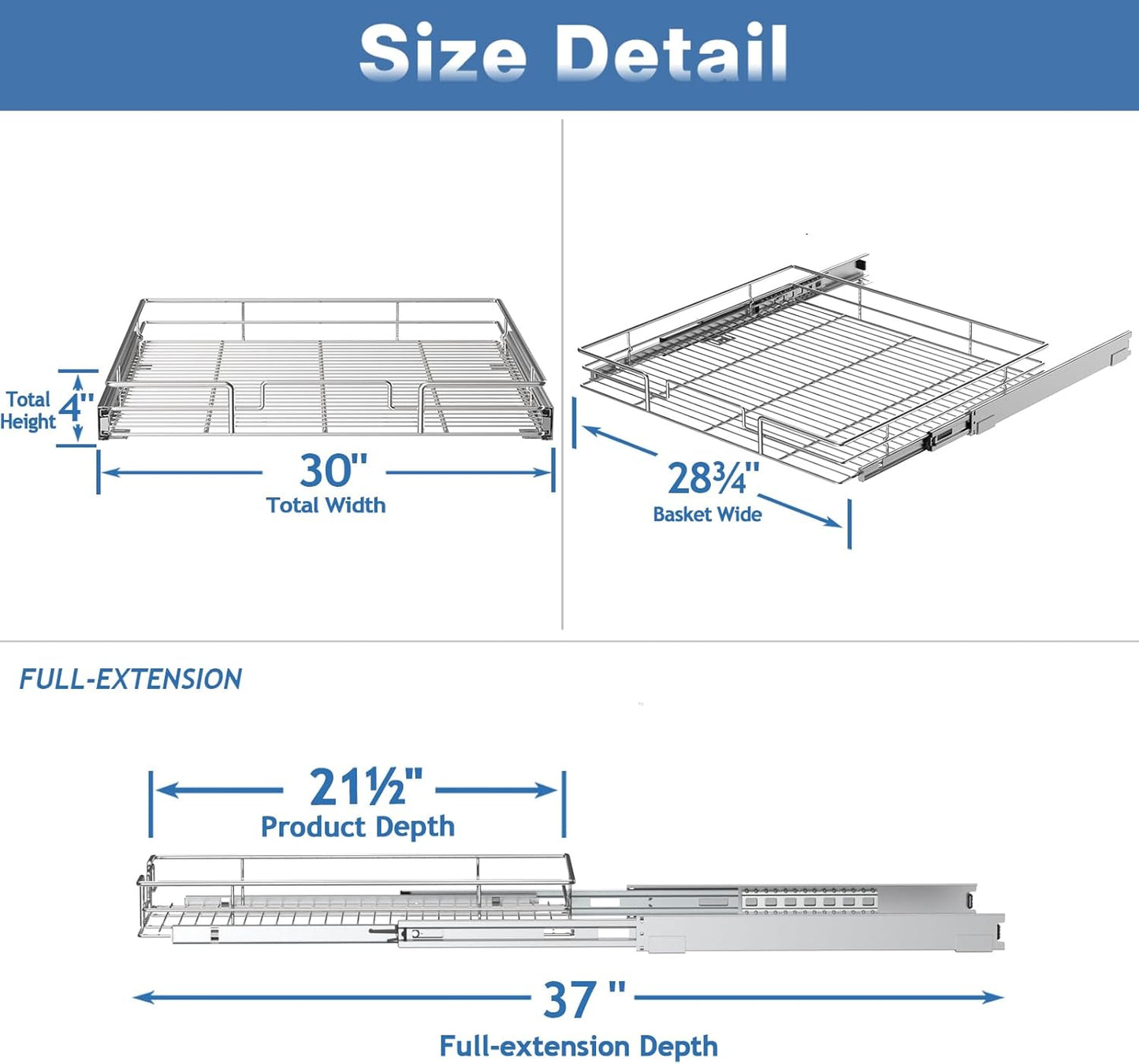 LOVMOR Pull Out Cabinet Organizer 30" W x 21½" D, Kitchen Cabinet Pull Out Shelves Slide Out Storage