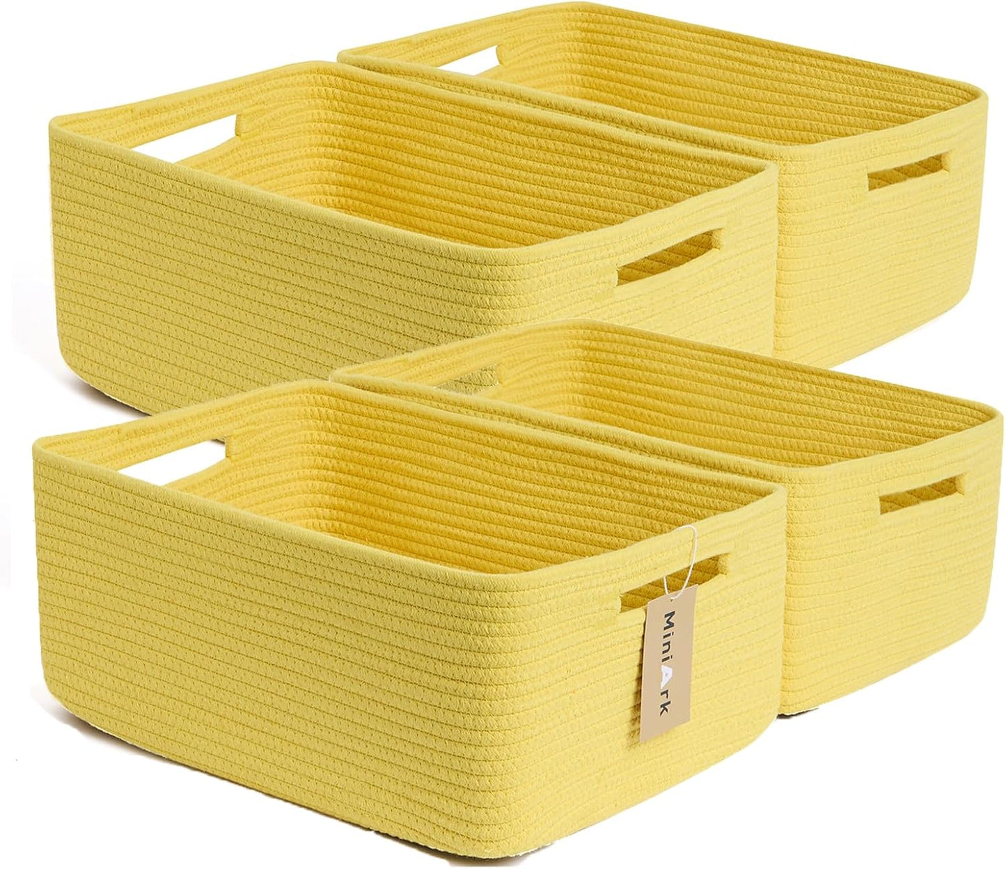 Large Storage Baskets for Organizing, Closet Shelf Baskets for Clothes Blanket Towels, Baby Nursery, Toy Bins Box, Woven Rope Baskets, 17 x 13 x 7.5”, 4 Packs Yellow
