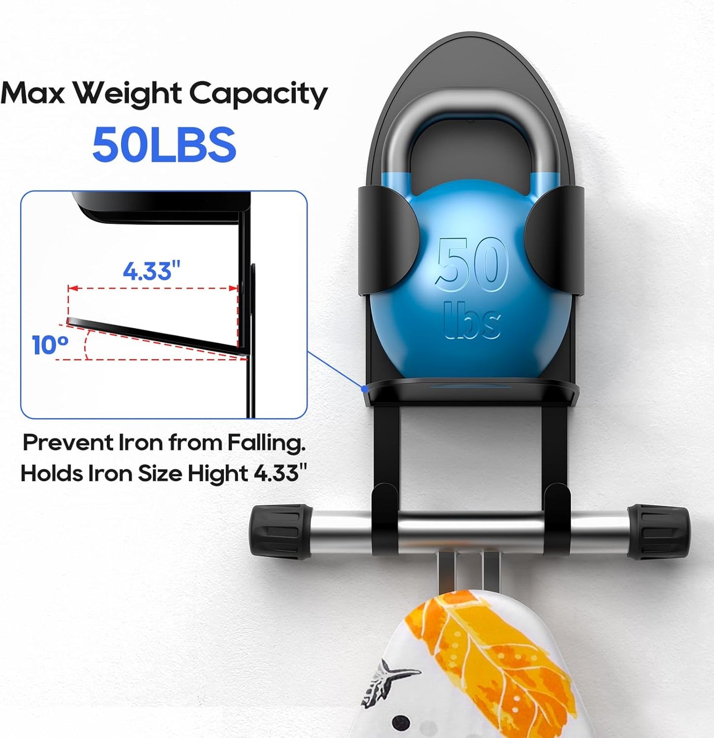 ORLESS Metal Large Ironing Board Holder Wall Mount, Ironing Board Hanger, Iron Board Holder, Iron Board Hook Wall Mount, for Laundry Rooms (Black)