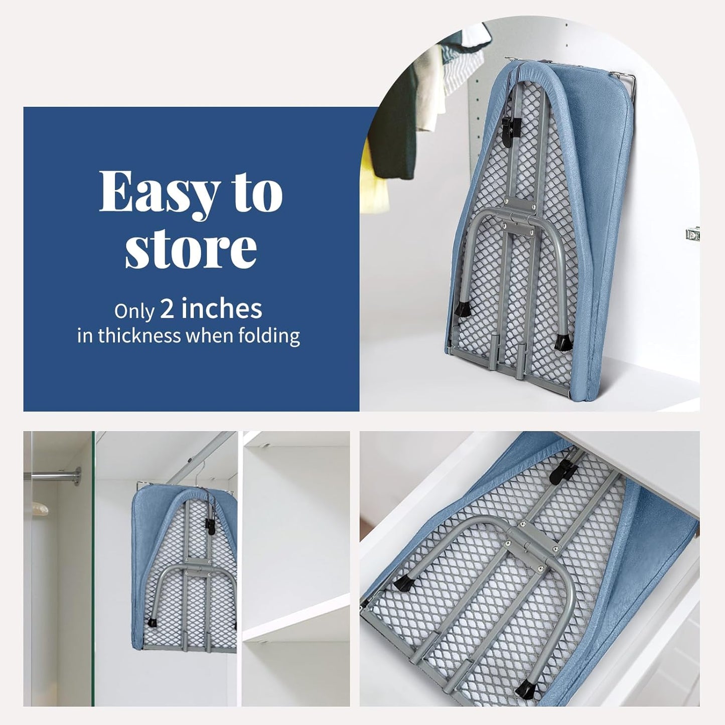 Small Ironing Board Tabletop with Cover and Pad, BlissBoard Mini Folding Iron Board Portable with Non-Slip Feet, Compact Ironing Table for Travel, 31"x12", Blue