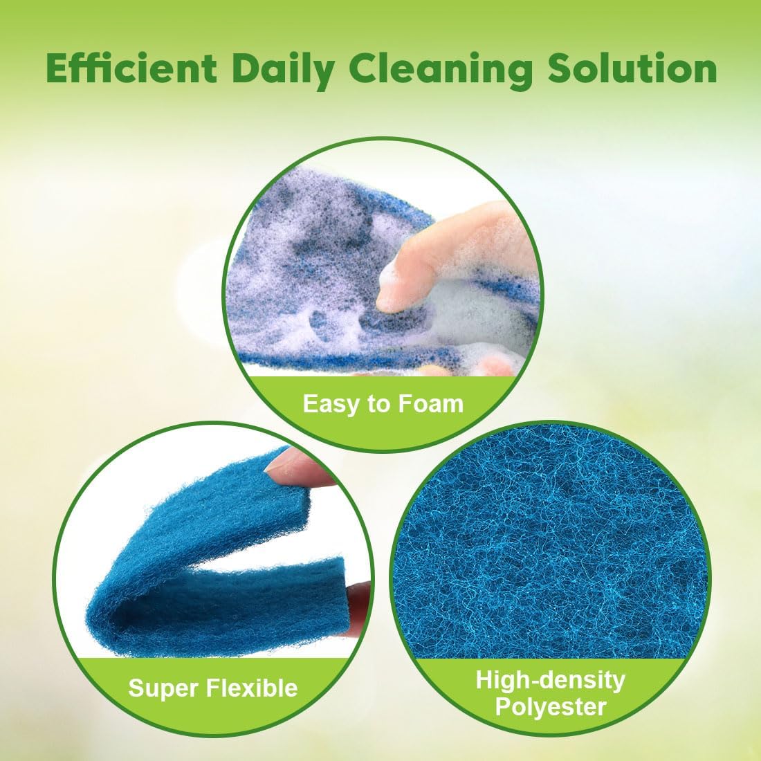 Non-Scratch Scouring Pads, 24Pcs Household Scour Pads for Kitchen, Garage and Outdoors, Reusable Dish Scrubber Pads for Pan and Metal Grill - Blue