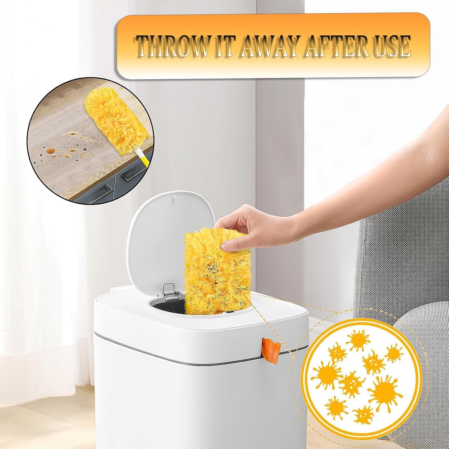 Duster Refills Compatible with Swiffer Duster, 360 Heavy Duty Multi Surface Duster Replacement with 1 Short Handle and 3FT Extenda Handle for Cleaning Furniture, Blind, Ceiling Fans(yellow-360-40pack)