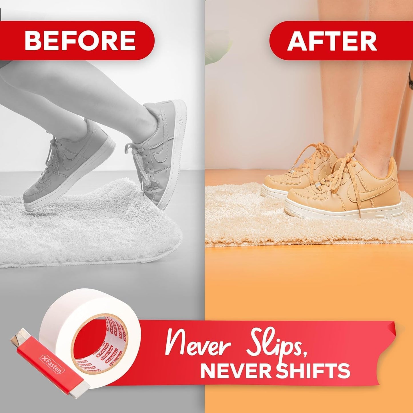 XFasten Double Sided Carpet Tape for Area Rugs 2 Inch x 30 Yards w/Mini Cutter, Residue-Free Carpet Tiles Tape, Heavy-Duty Rug Pad Gripper for Hardwood, Vinyl Flooring Underlayments, Laminate