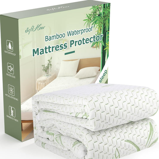 Twin Mattress Protector Waterproof Mattress Pad Washable Bamboo Rayon Mattress Cover Breathable Noiseless Bed Protector 5" - 21'' Elastic Fitted Deep Pocket