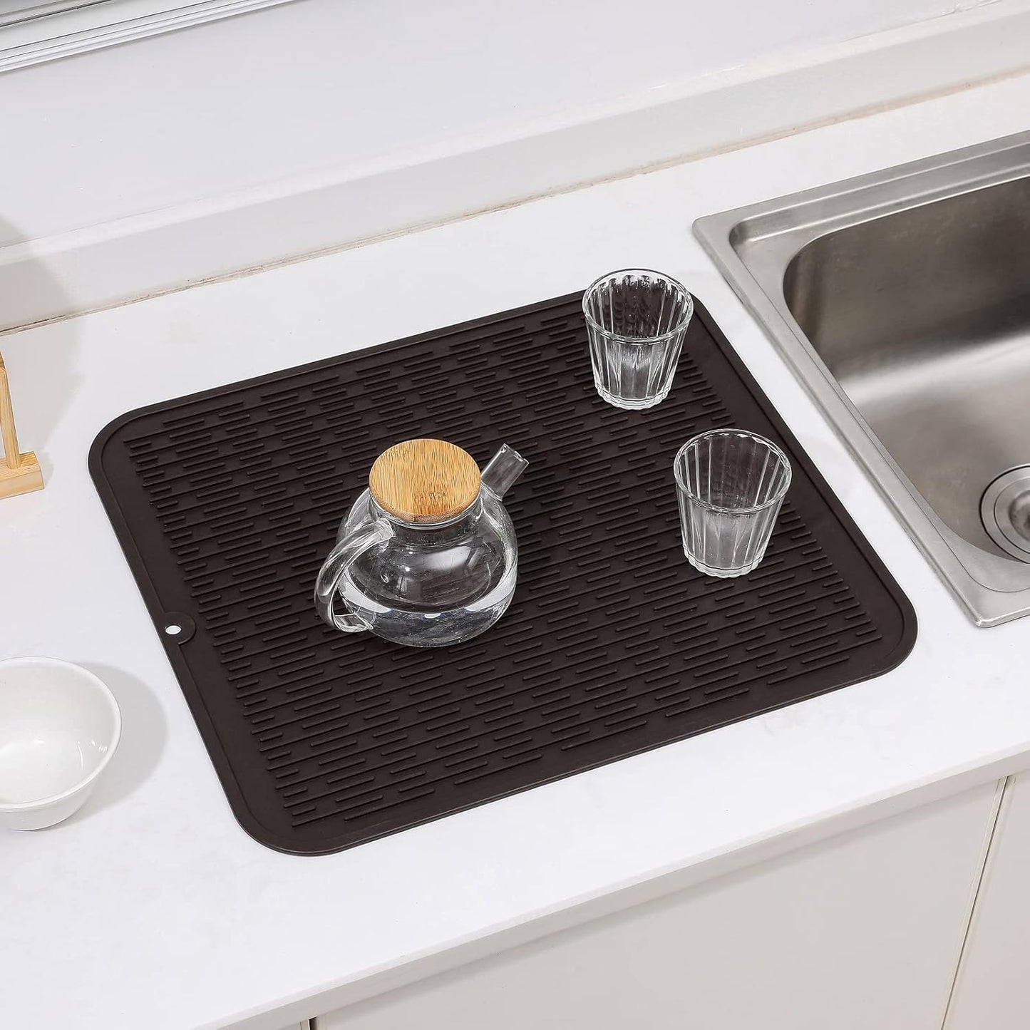 Silicone Dish Drying Mat for Multiple Usage,Easy clean,Eco-friendly,Heat-resistant Silicone Mat for Kitchen Counter or Sink,Refrigerator or Drawer Liner Coffee 2XL 24 inches x 18 inches