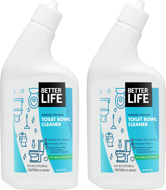 Better Life Toilet Bowl Cleaner, Plant-derived, Stain & Odor Remover, Tea Tree & Peppermint Scent Cleaning Gel, Liquid Bathroom Cleaners for Household, 24 Oz, Pack of 2
