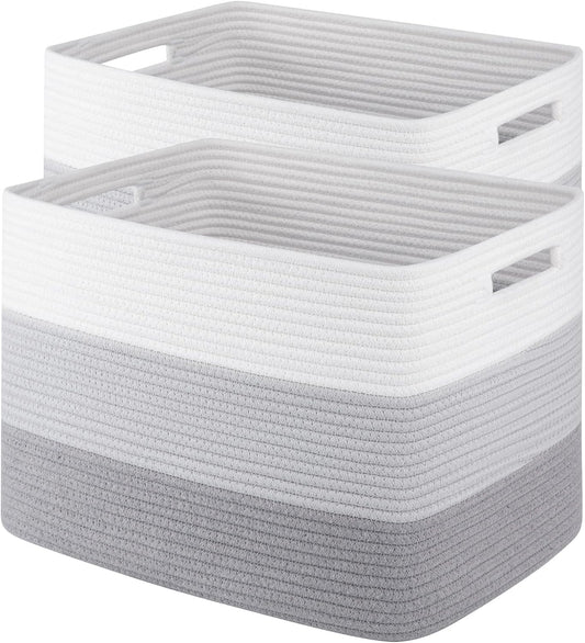 Storage Baskets for Organizing, 2 Pack Woven Basket for Storage, Rectangle Baskets for Shelves Closet Organizers, Toy Basket for Nursery Storage Living Room, Laundry Room, Bedroom (Gradient Grey)
