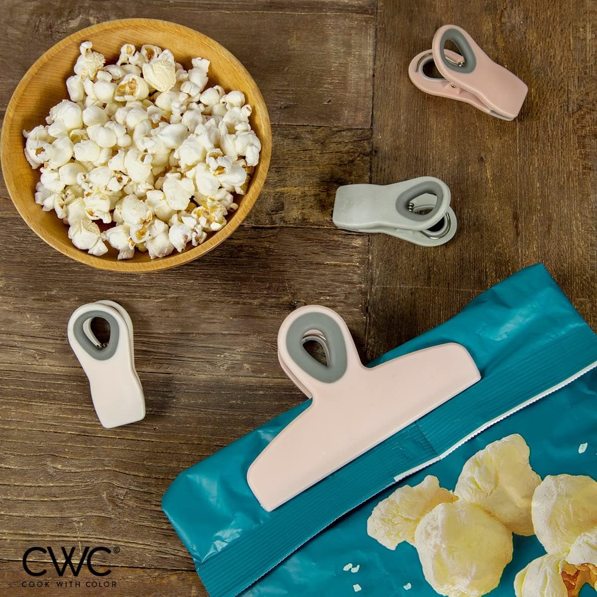 COOK WITH COLOR Bag Clips - Heavy Duty Chip Clip and Refrigerator Magnet Clips for Food Storage with Air Tight Seal Grip, Pink and Grey, Pack of 8