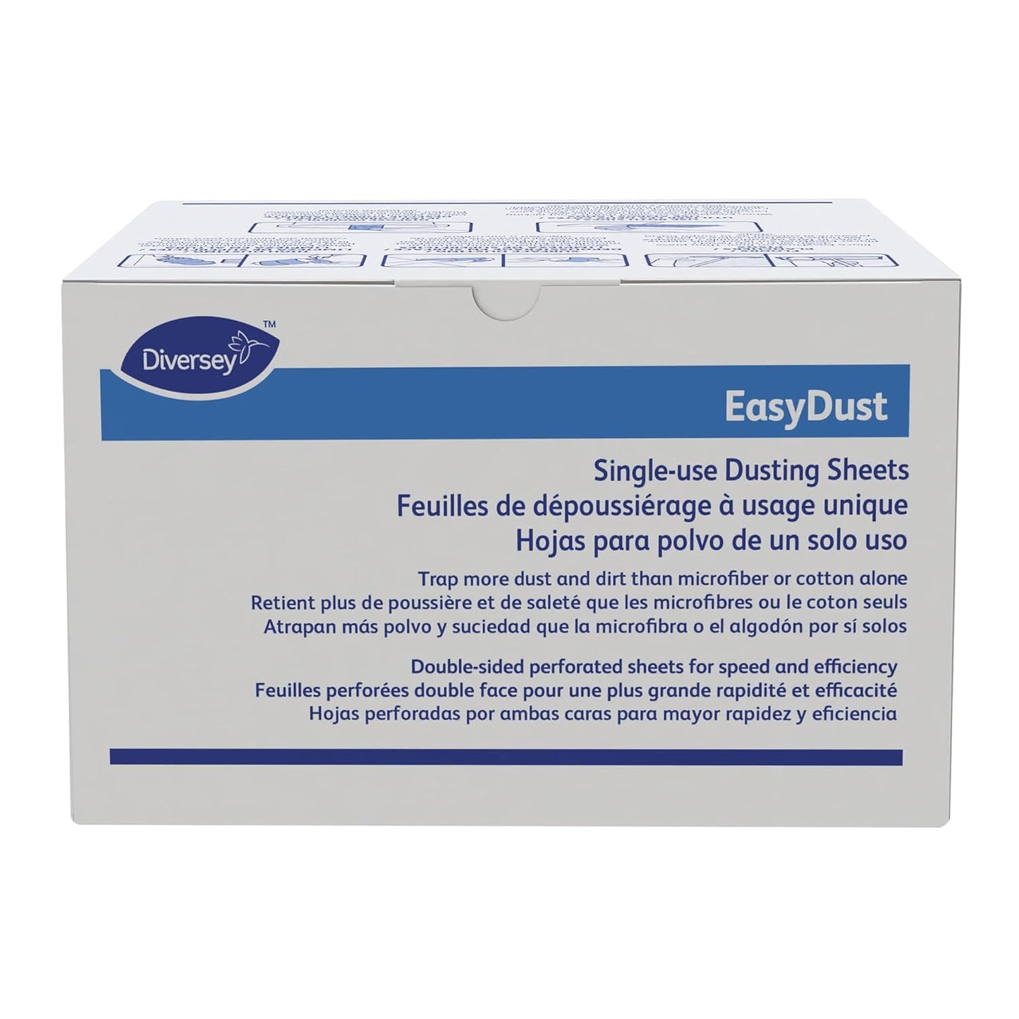 Diversey 9292466 EasyDust Single-use Dusting Sheets, Disposable Multisurface Cleaning Wipes for Floors, Dust Wipes Trap Dirt, Unscented 5x6-inch Sheets, 250-Sheets, 1-Box