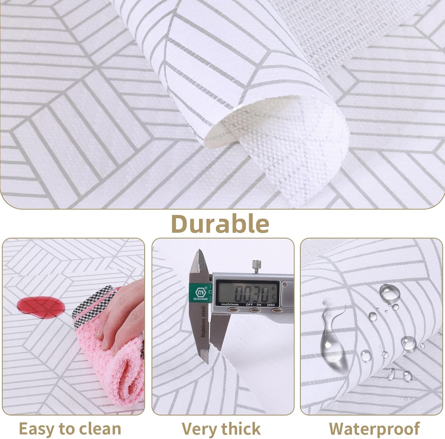 Shelf Liners for Kitchen Cabinets Non Adhesive Shelf Liner Paper Non-Slip Thickened Drawer Liner Easy to Clean for Tool Box Refrigerator with Knife and Tape Measure, Silver Geometric, 11.8 x 118 in