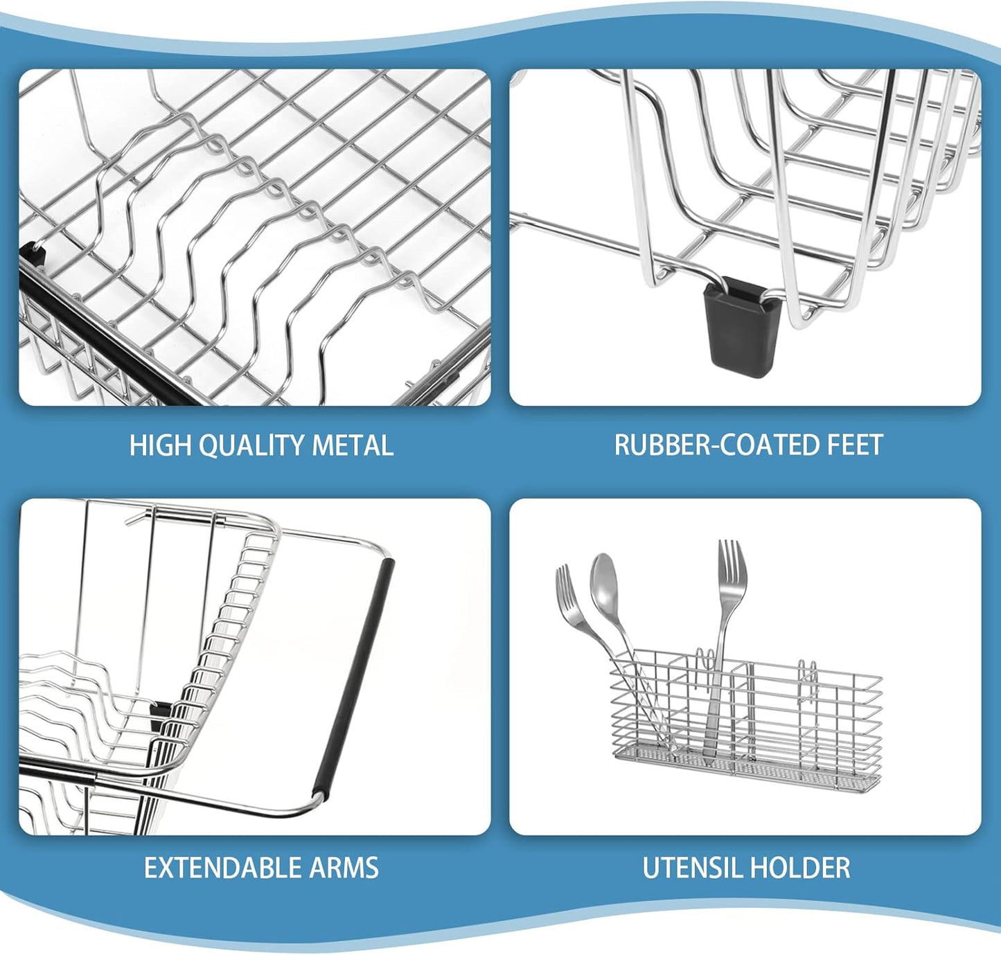 304 Stainless Steel Drying Rack, Expandable, Adjustable Inside The Sink (up to 9 Upright Utensils)