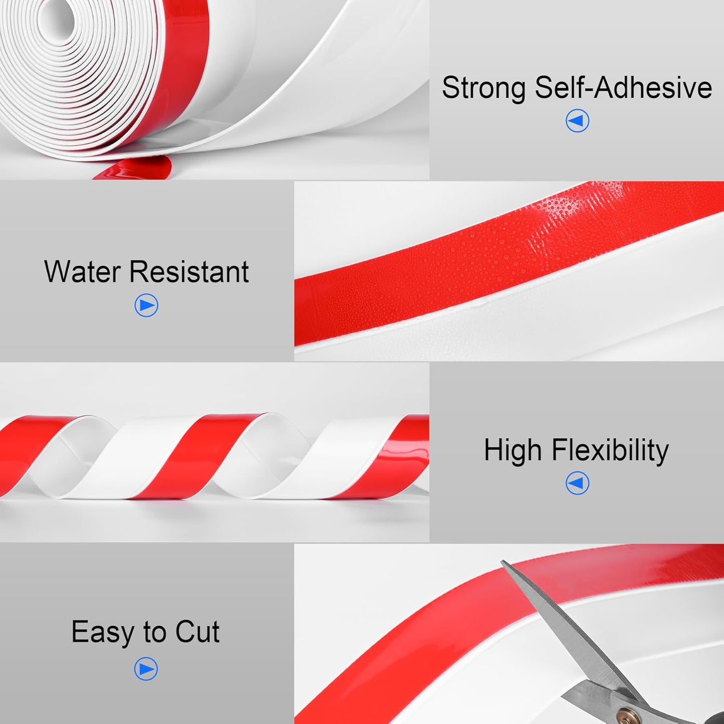 ToLanbbt Weather Stripping Silicone Door Seal Strip 1 in x 20 ft Door Draft Stopper Self Adhesive Door Draft Tape, Side & Bottom Gaps Insulation Strip for Glass Shower Door Sliding Door Window, White