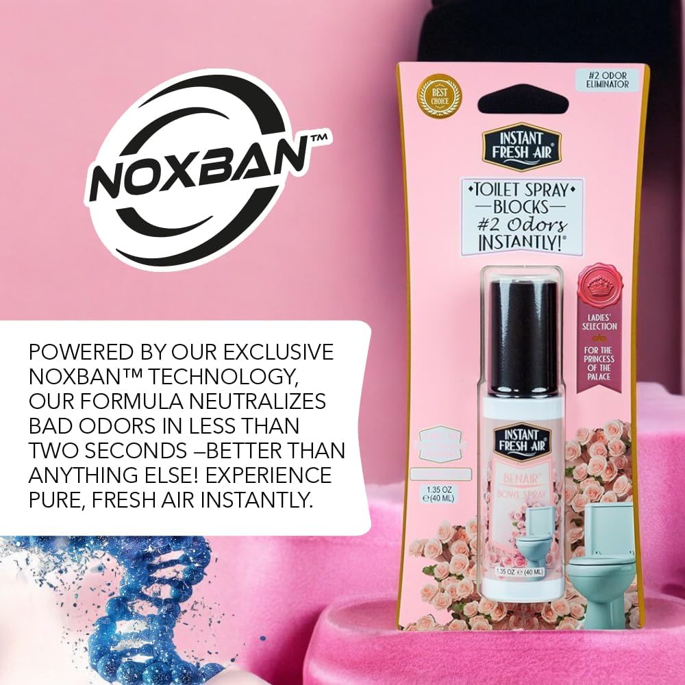 2-Pack: Superior Toilet Spray for Women with Instant Odor Elimination, Powdery Rose Fragrance, Odor Eliminator Bathroom Spray, Travel Size, Long-Lasting, Eco-Friendly, 1.35 Oz. - INSTANT FRESH AIR