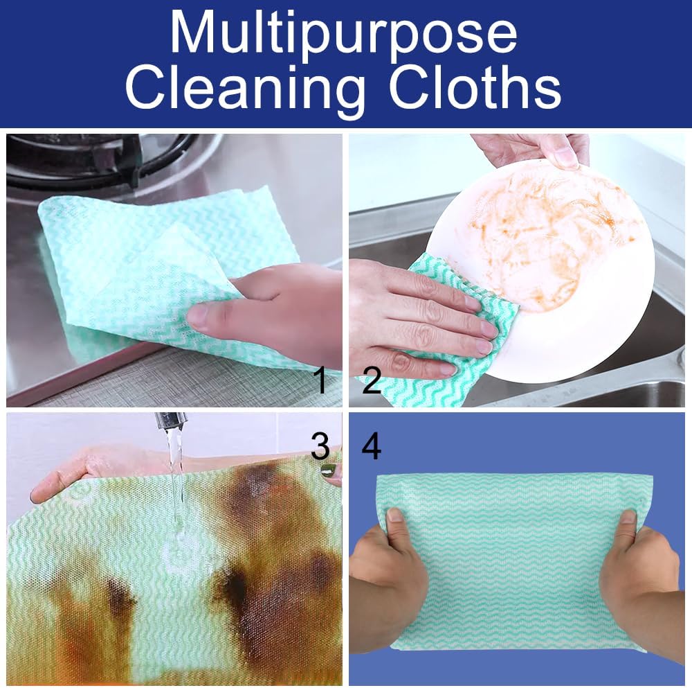 100 Count Disposable Cleaning Towels and Dish Cloths,Super Absorbent Dishcloths,Multi-Surface Cleaning Wipes for Kitchen Dishes, Windows, Bathroom (Green)