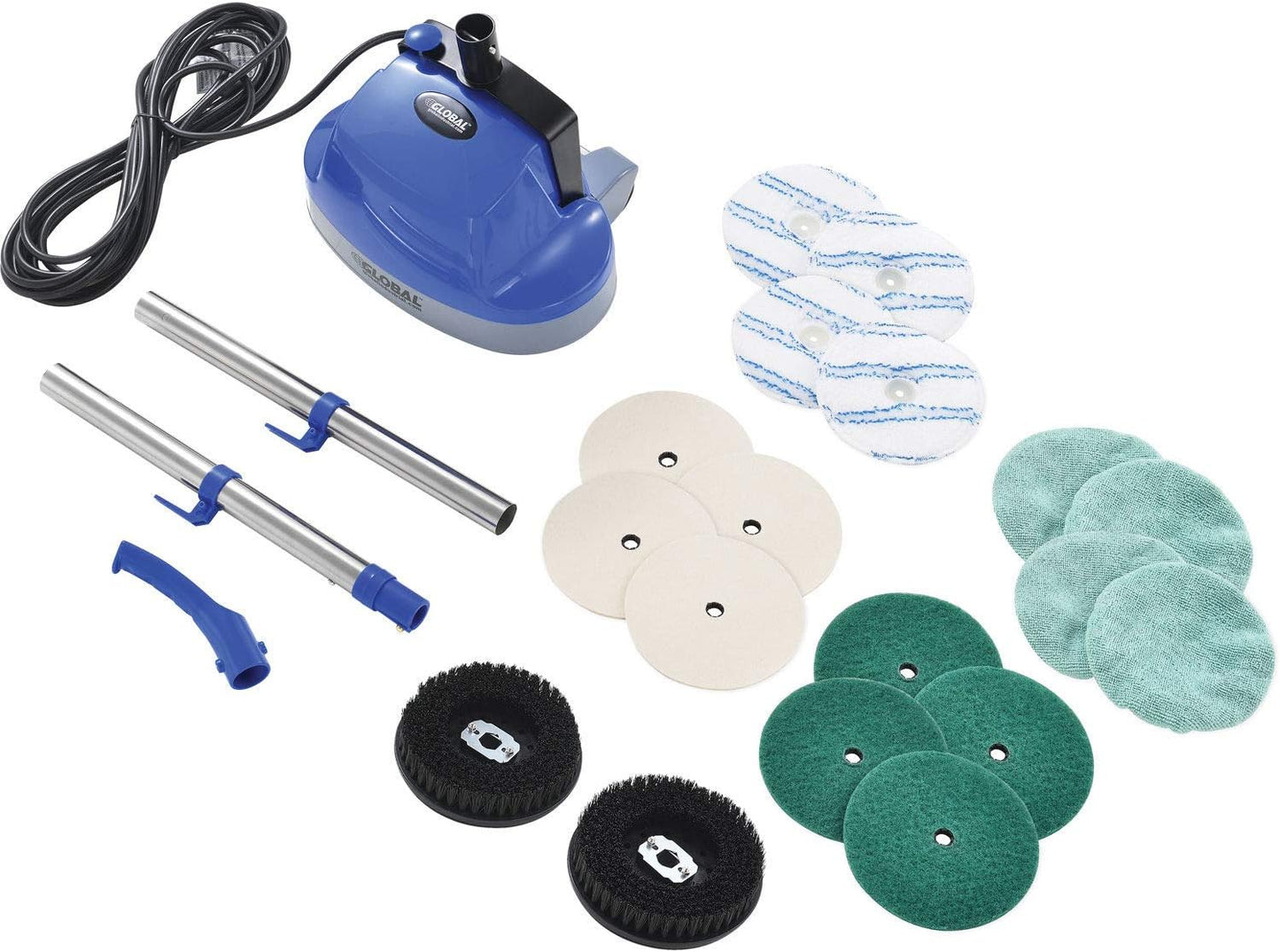 Global Industrial Mini Floor Scrubber With Floor Pads, 11" Cleaning Path, Dual Nylon Scrub Brushes, Cleans & Polishes Tile, Wood, Marble and other Hard Floors