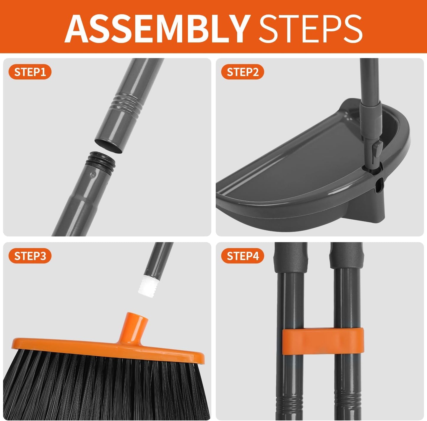 Long Handle Broom with Upright Standing Dustpan Combo for Office Home Kitchen Lobby Floor Cleaning