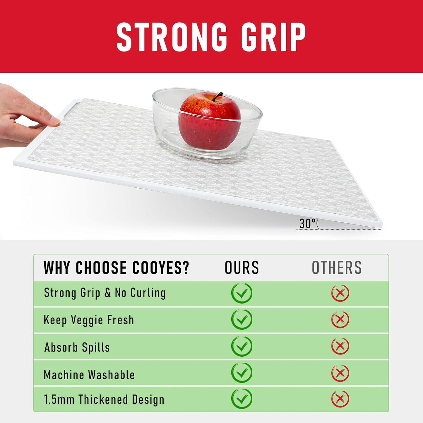 Cooyes French Door Refrigerator Liners 17.7" x 36", Absorbent Strong Grip Fridge Mats Machine Washable, Non-Adhesive Refrigerator Shelf Liner for Fridge Bins & Kitchen Cabinets