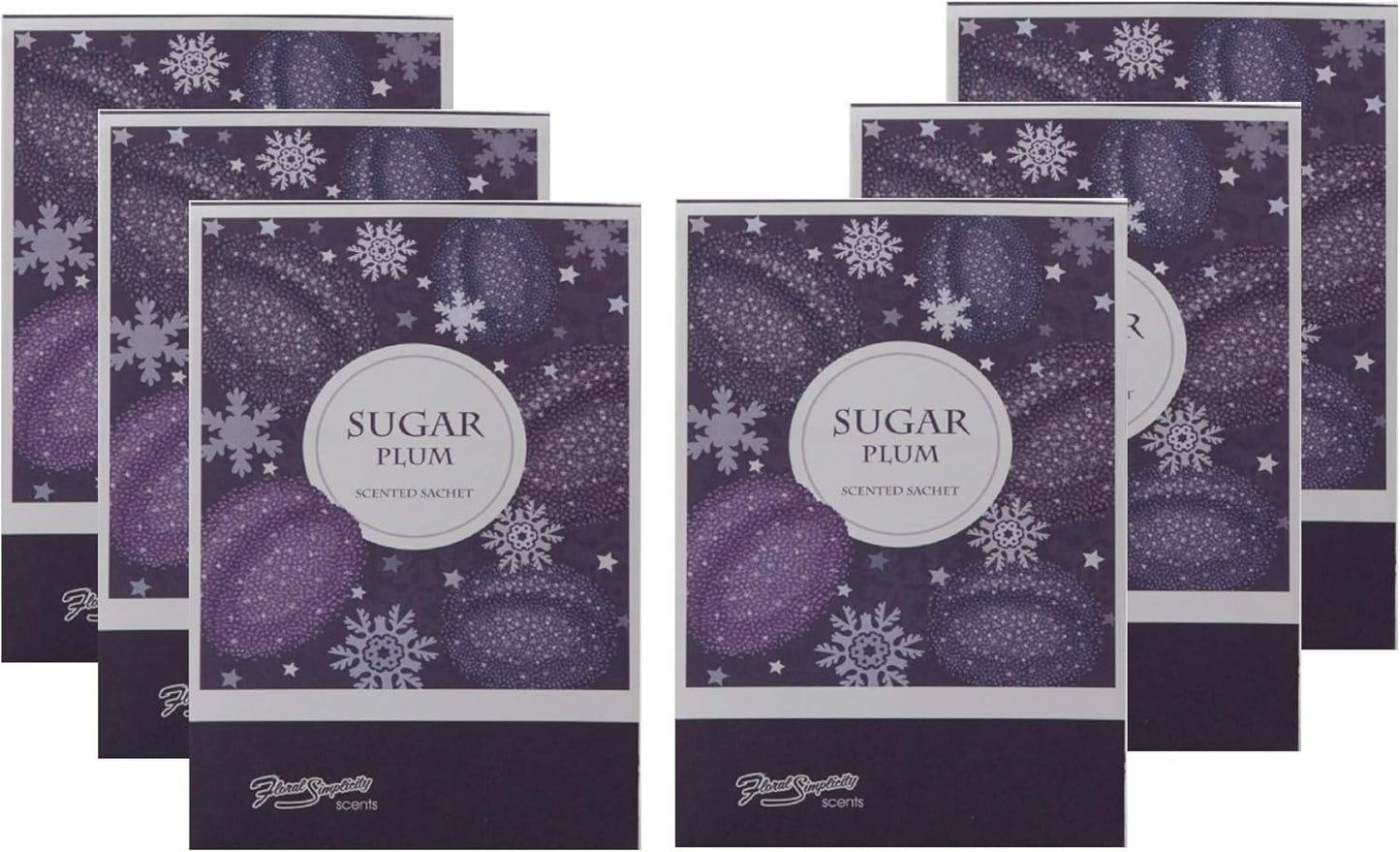 Floral Simplicity Sugar Plum Scented Sachets Pack of 6, Fall & Winter - Long-Lasting Scented Bags, Home Fragrance, Air Freshener & Deodorizer for Closet, Room, Drawer, or Cars, Made in USA