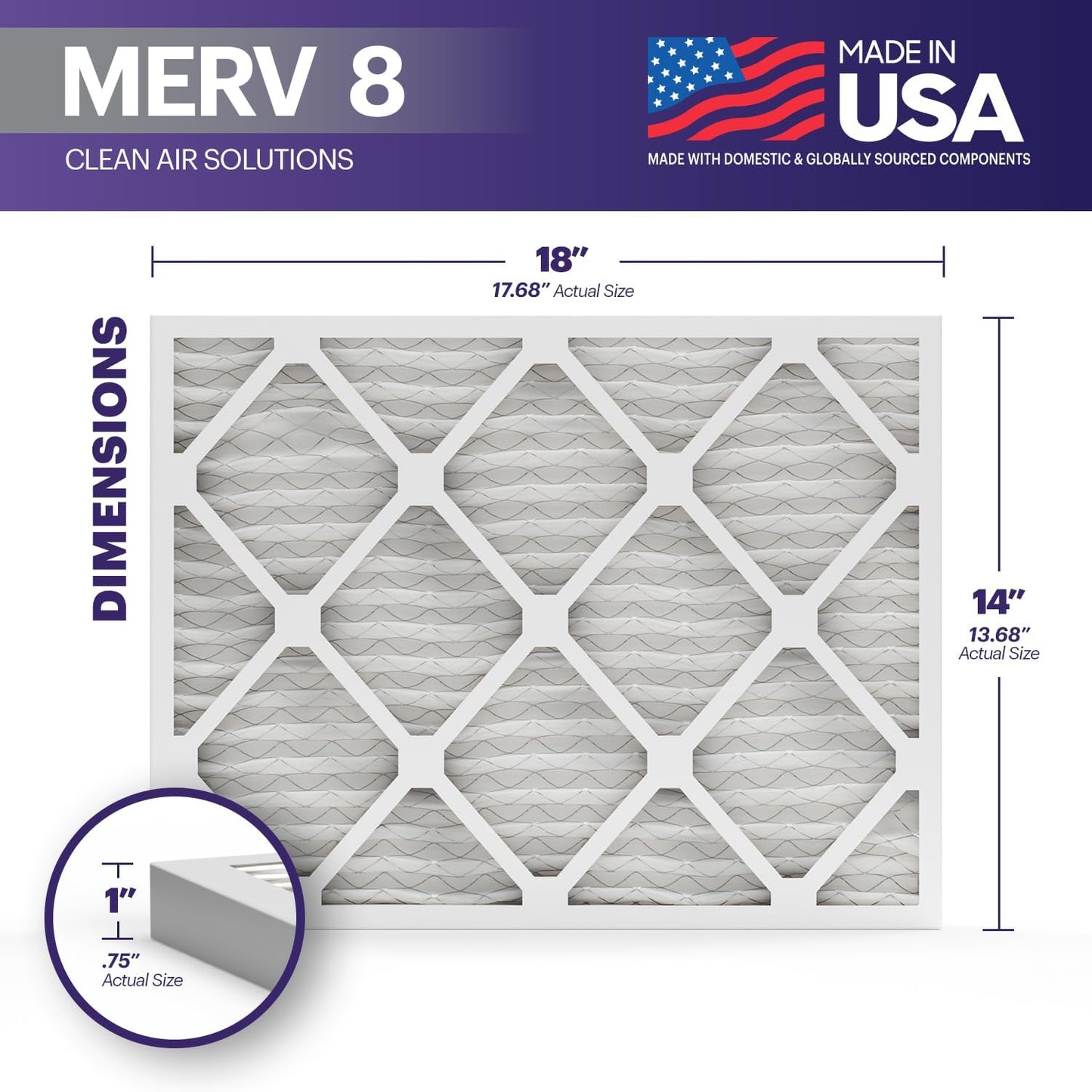 BNX TruFilter 14x18x1 Air Filter MERV 8 (6-Pack) - MADE IN USA – Dust & Pet Defense Electrostatic Pleated Air Conditioner HVAC AC Furnace Filters for Dust, Pet, Mold, Pollen MPR 600 – 700 & FPR 5