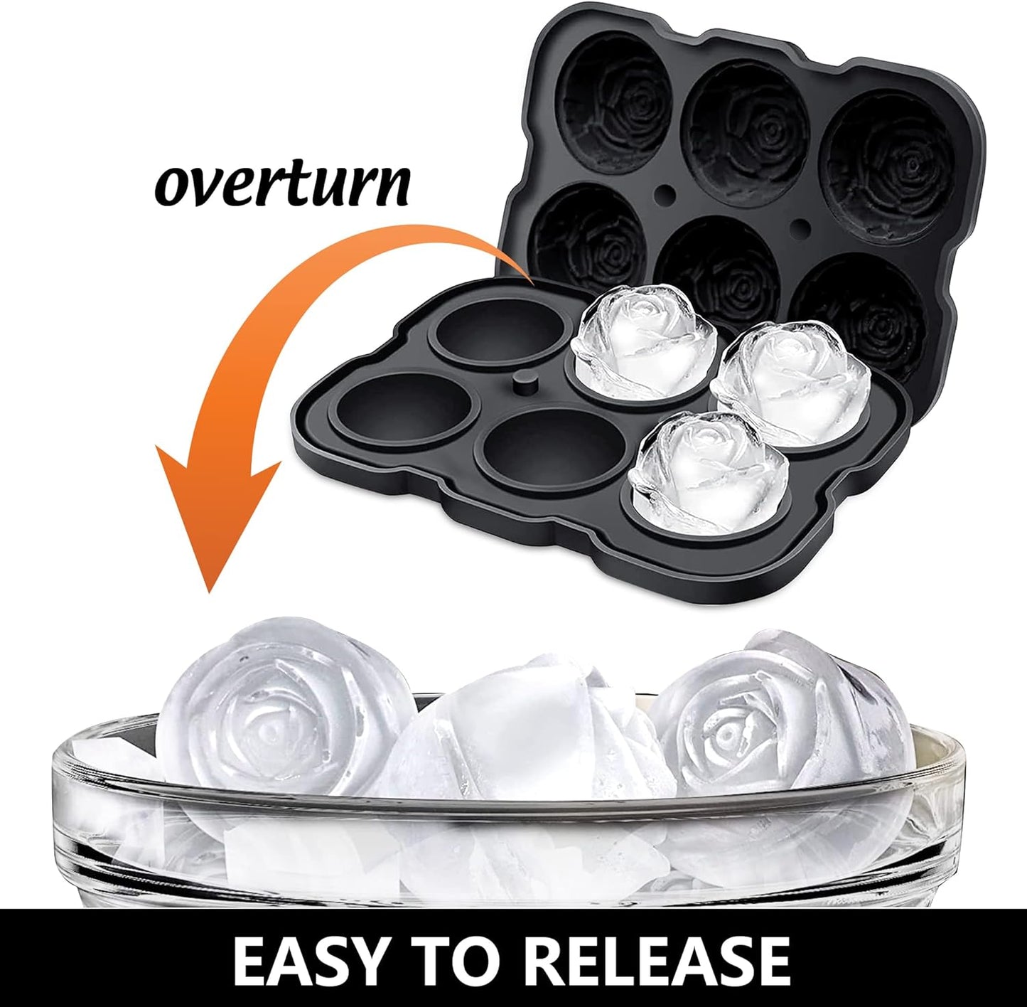 Rose Ice Cube Tray,ZACHDEE 2" Flower Silicone Ice Cube Tray With Covers,6 Easy Release Large Ice Ball for Cocktails, Drinks, Whiskey, Bourbon & Homemade Juice