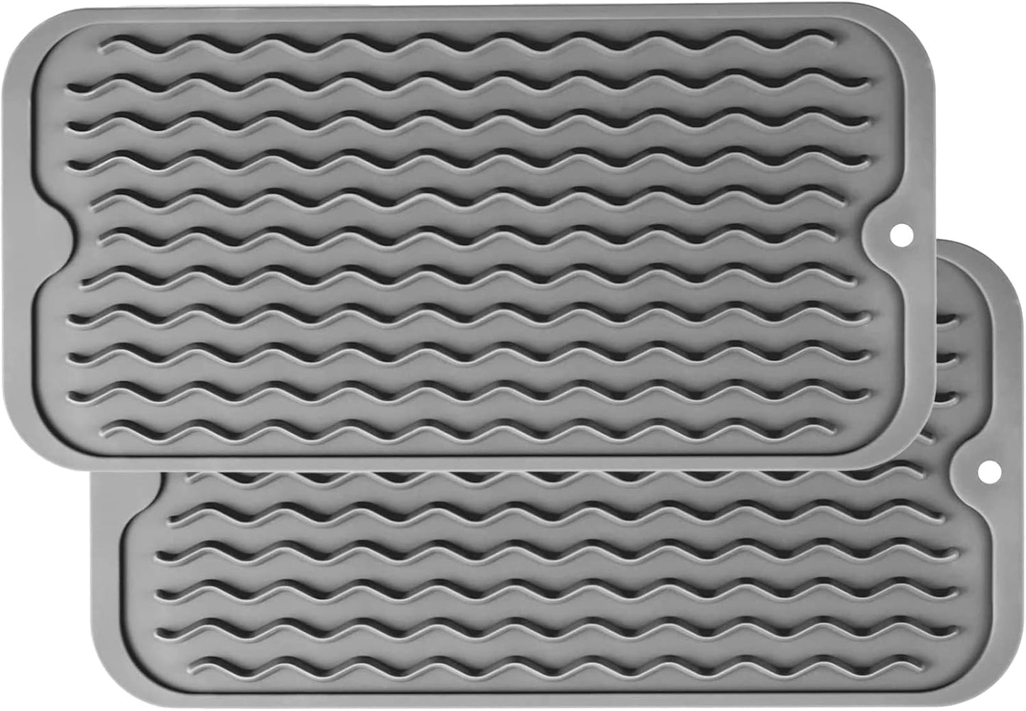 ZLR 2 Pcs Silicone Dish Drying Mats for Kitchen Counter, Eco-Friendly Fast Dry Dish Mat, Easy Clean Multi Usage Drying Matt, Heat Resistant Trivet, 6" x 12" Extra Small, Gray