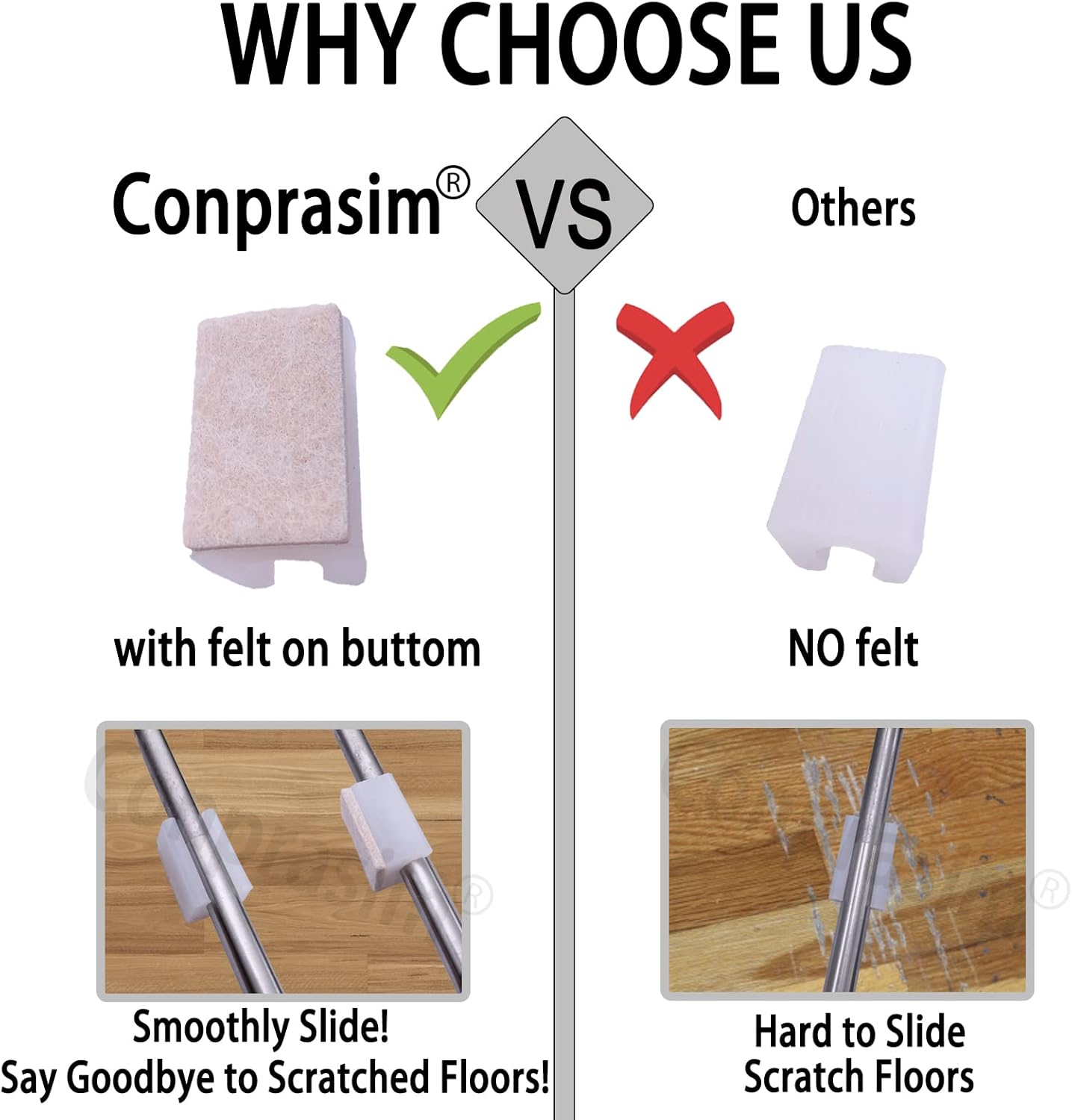 Rectangle U Shaped Chair Leg Tips Caps with Felt Pads,Furniture Feet Protector Slide Smoothly Glides No Scratches No Noise Protect Hardwood Floor,Fit 14mm(9/16inch) Diameter Tubular Leg (White 8PCS)