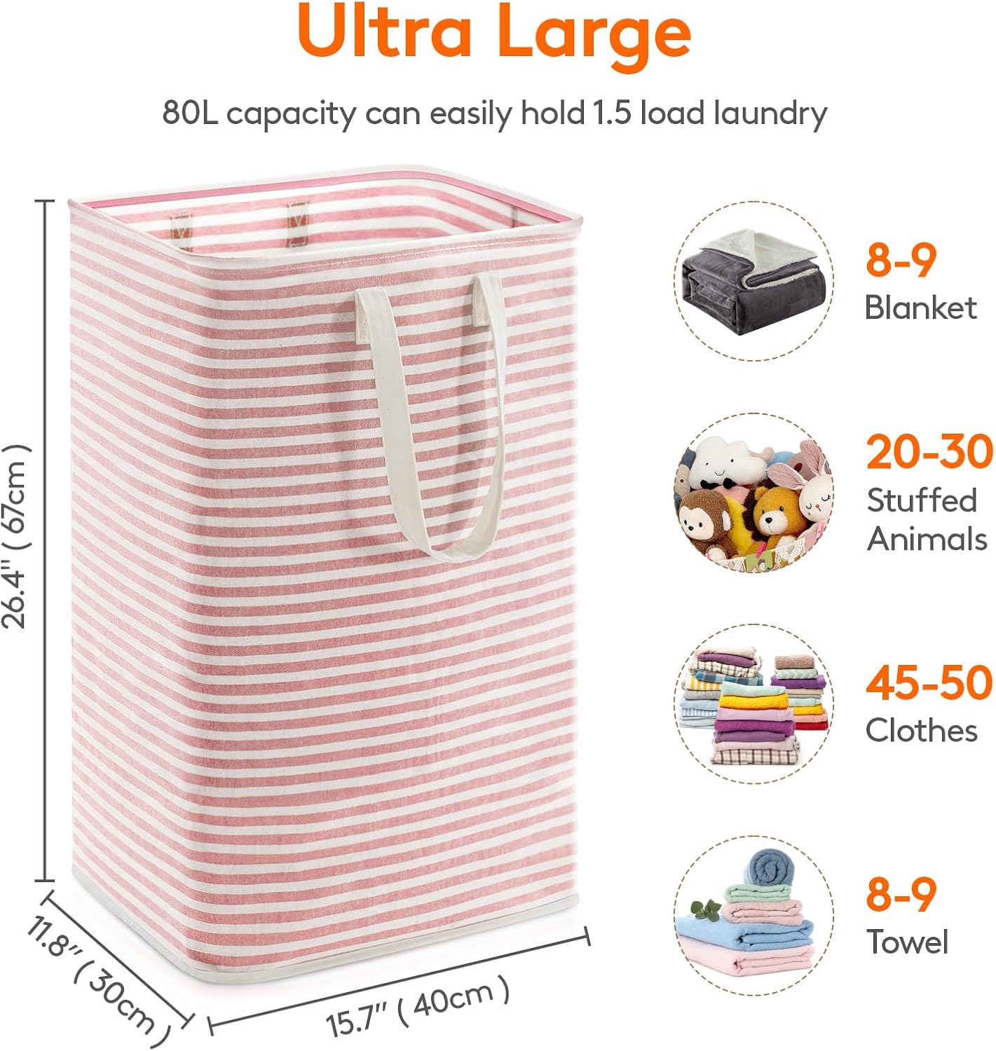 Lifewit Laundry Hamper Large Collapsible Laundry Basket, Freestanding Waterproof Clothes Hamper Storage with Easy Carry Handles for Clothes in Bedroom Bathroom College Dorm for Adults, Pink, 80L