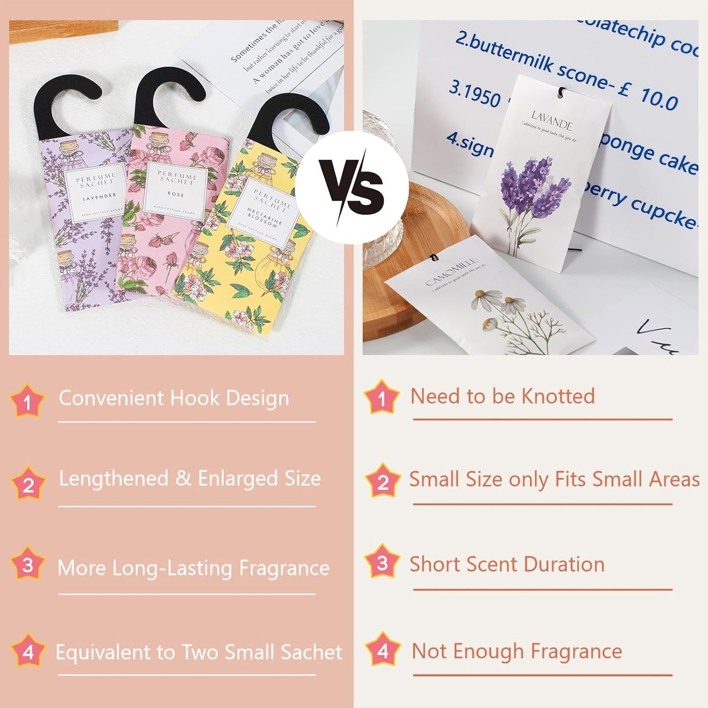 ROSE COTTAGE Large 12 Packs White Cotton Hanging Closet Deodorizer Air Freshener Long Lasting Scented Sachets Smell Goods for House