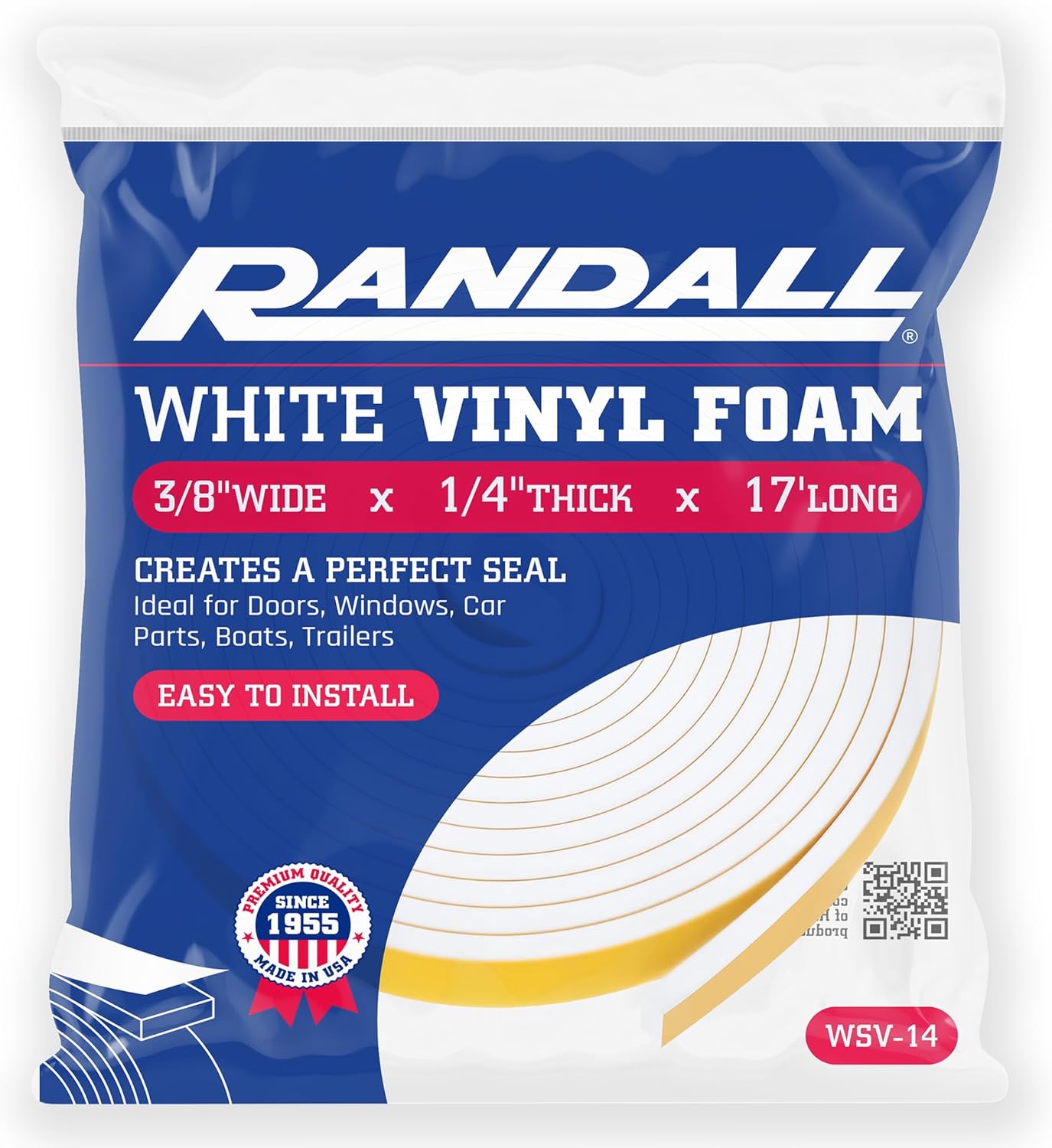 Weather Stripping Foam Tape, 17 Ft Door Seal Strip, EVA Material, High Density 1/4" Thick, No Residue Adhesive, Weatherproof Door Seal Strip for Sliding Door, Windows, White (3/8" Wide)