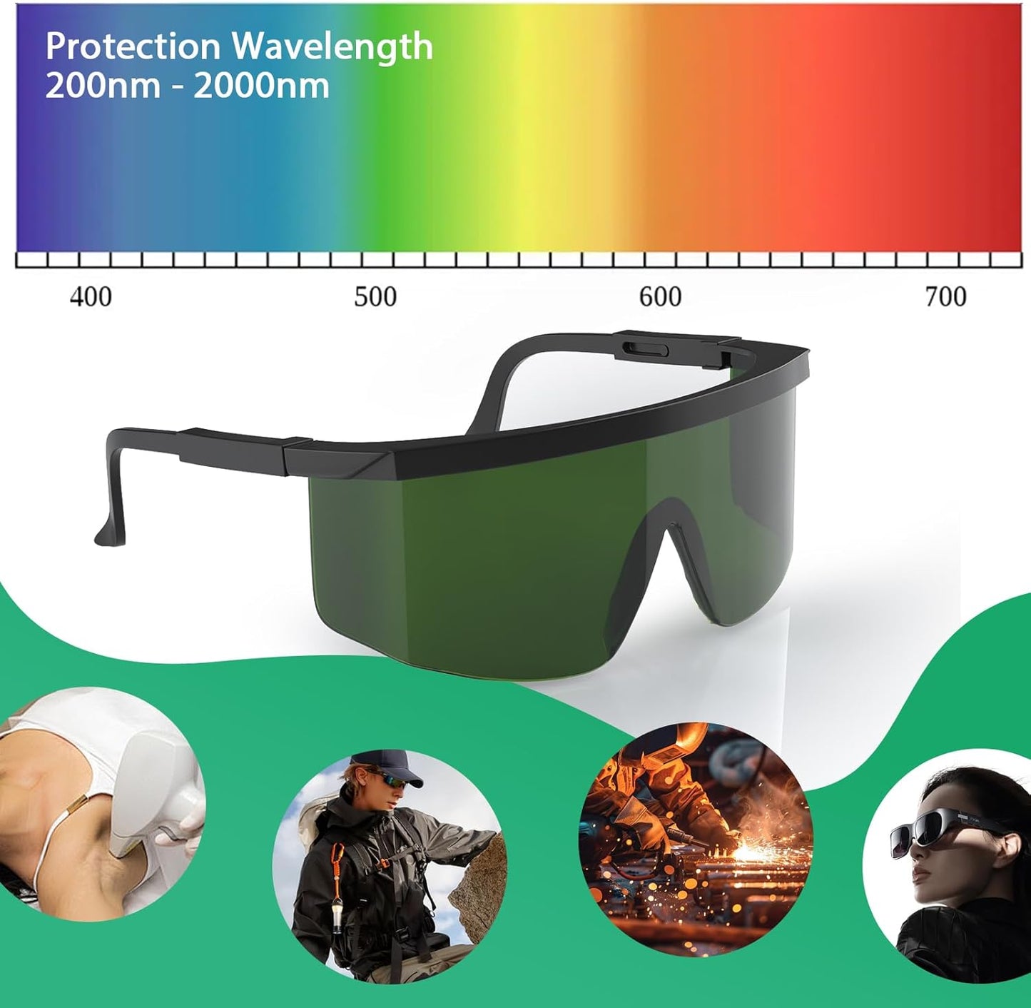 Laser Protection Glasses,IPL 200-2000nm Laser Eye Safety Goggles,with Case & Cleaning Cloth,for UV Blocking,Laser Hair Removal Treatment,Laser Cosmetology Operators and Work Eye Protection