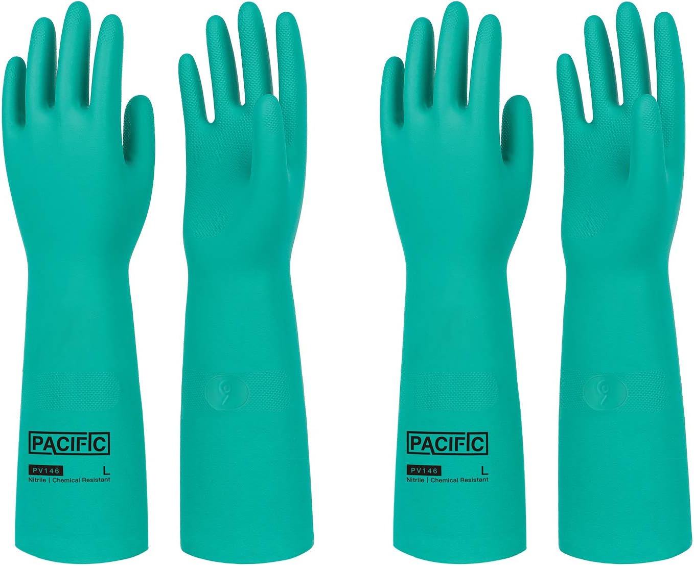 PACIFIC PPE 2 Pairs Chemical Resistant Nitrile Gloves, Resist Household Acid, Alkali, Solvent and Oil, 28 mil, 18", Large