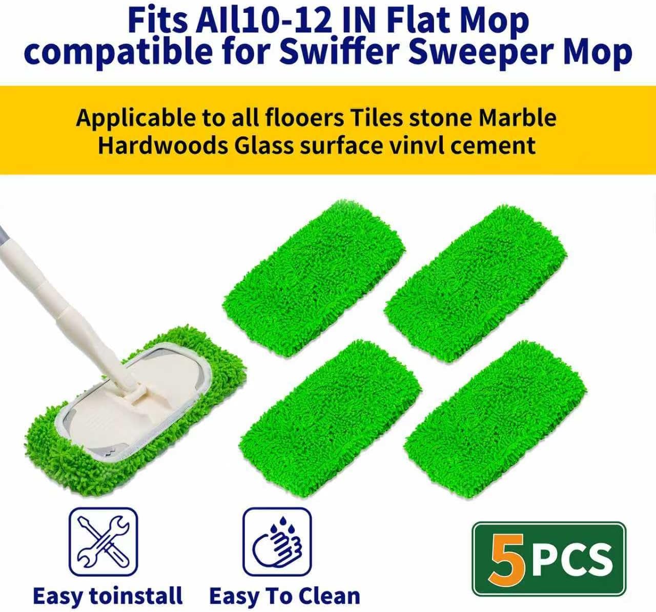 5 Pack Wet Mop Pads Refills for Swiffer Sweeper Mop Microfiber Reusable Replacement Mopping Pad for Surface Hardwood Floor Cleaning Mops Pads
