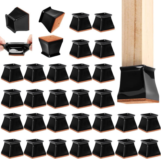 CHUNZEXI 32 Pack Square Chair Leg Floor Protectors for Hardwood Floors, Silicone Felt Covers Pads Caps, Protect Wood Furniture Feet Floors Noise Reduce and Scratch (Square Large & Black)