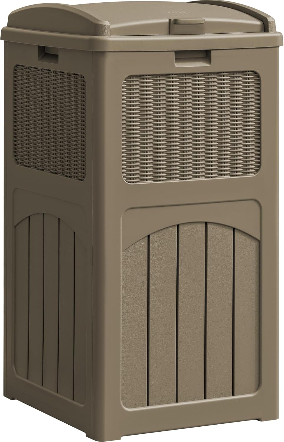 YESHOMY 33 Gallon Resin Outdoor Trash Can with Lid, Hideaway Waterproof Patio Garbage Bin, Coffee