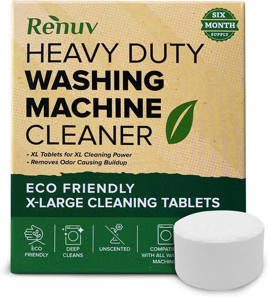 Renuv Heavy Duty Washing Machine Cleaner Descaler Tablets - Deep Cleaning for Front Load or Top Load Washer, 6 Pack