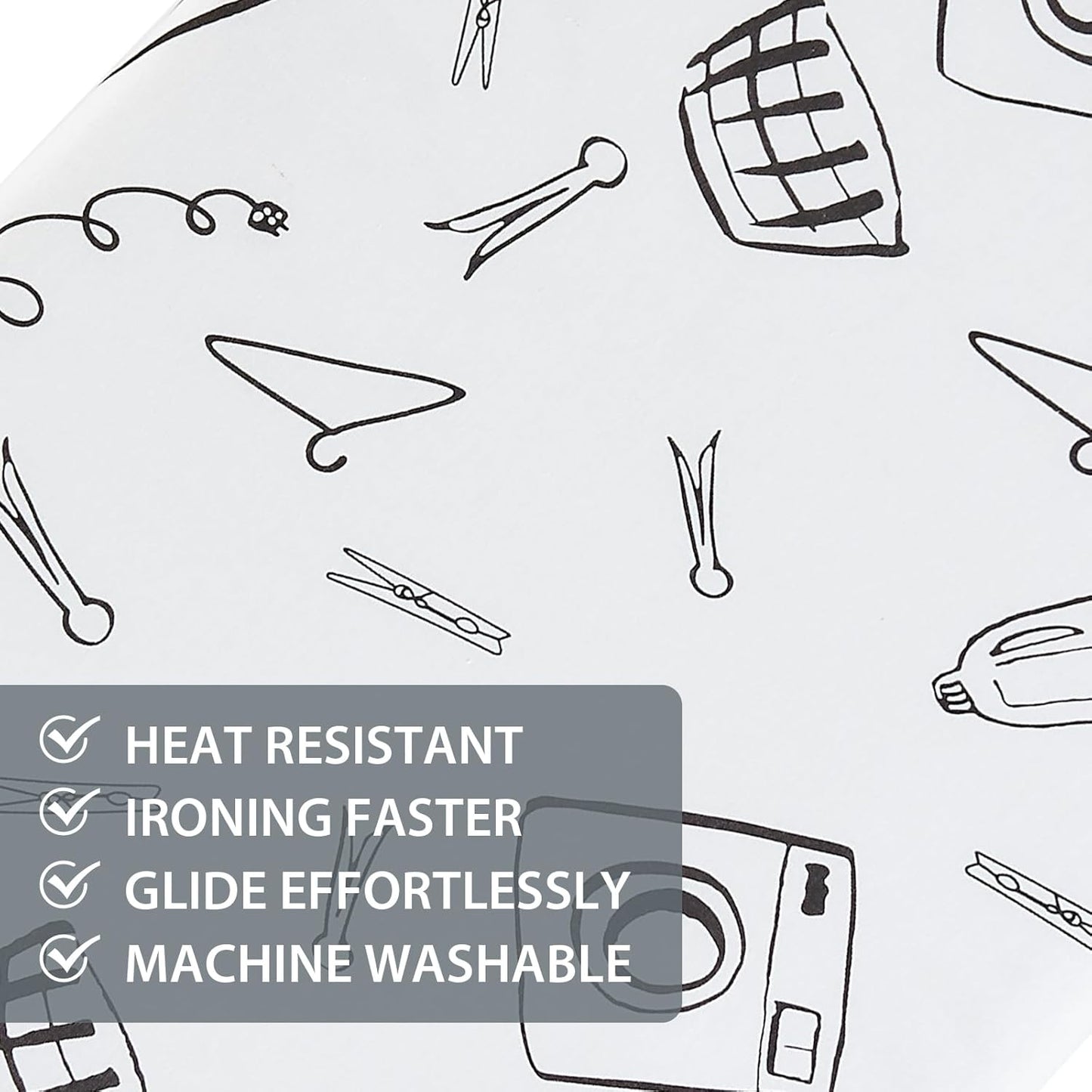 Seiritex Over The Door Ironing Board Cover 14 x 42 inch, Thick Padding and Heat Reflective with Hook and Loop Fasteners, 3 Layers Iron Board Cover (White)