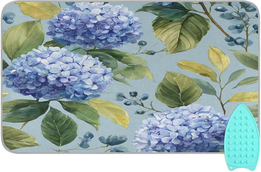 Watercolor Blue Hydrangea Ironing Mat Thickened Ironing Blanket Travel Portable Double-Side Using Ironing Pad Travel Isolate Heat Pad Cover for Washer Dryer Table Top Countertop 27.6x47.2in