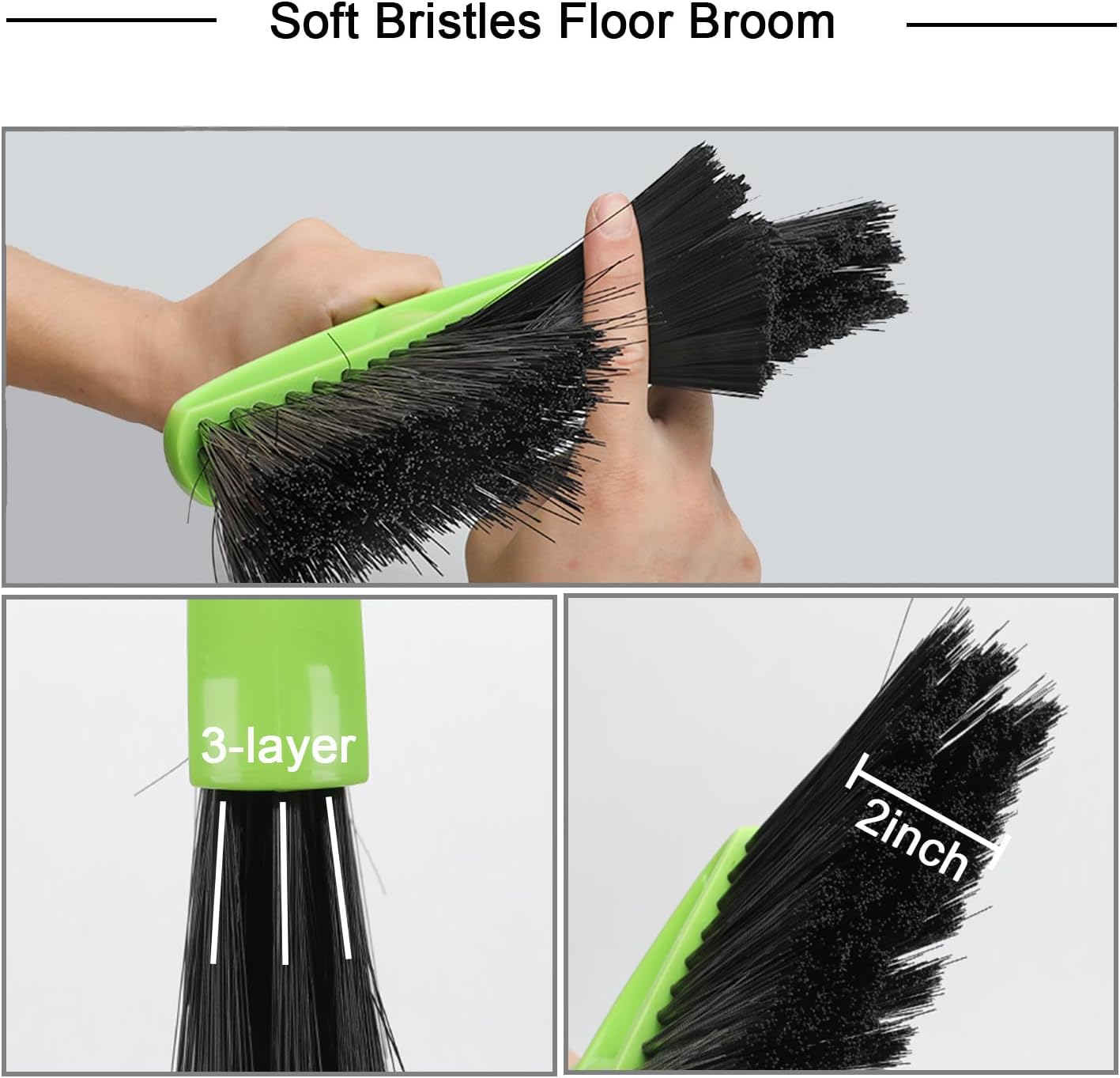 Soft Bristles Green Angle Broom Long Handle Indoor Broom for Hardwood Floor Sweeping Floor Cleaning Broom