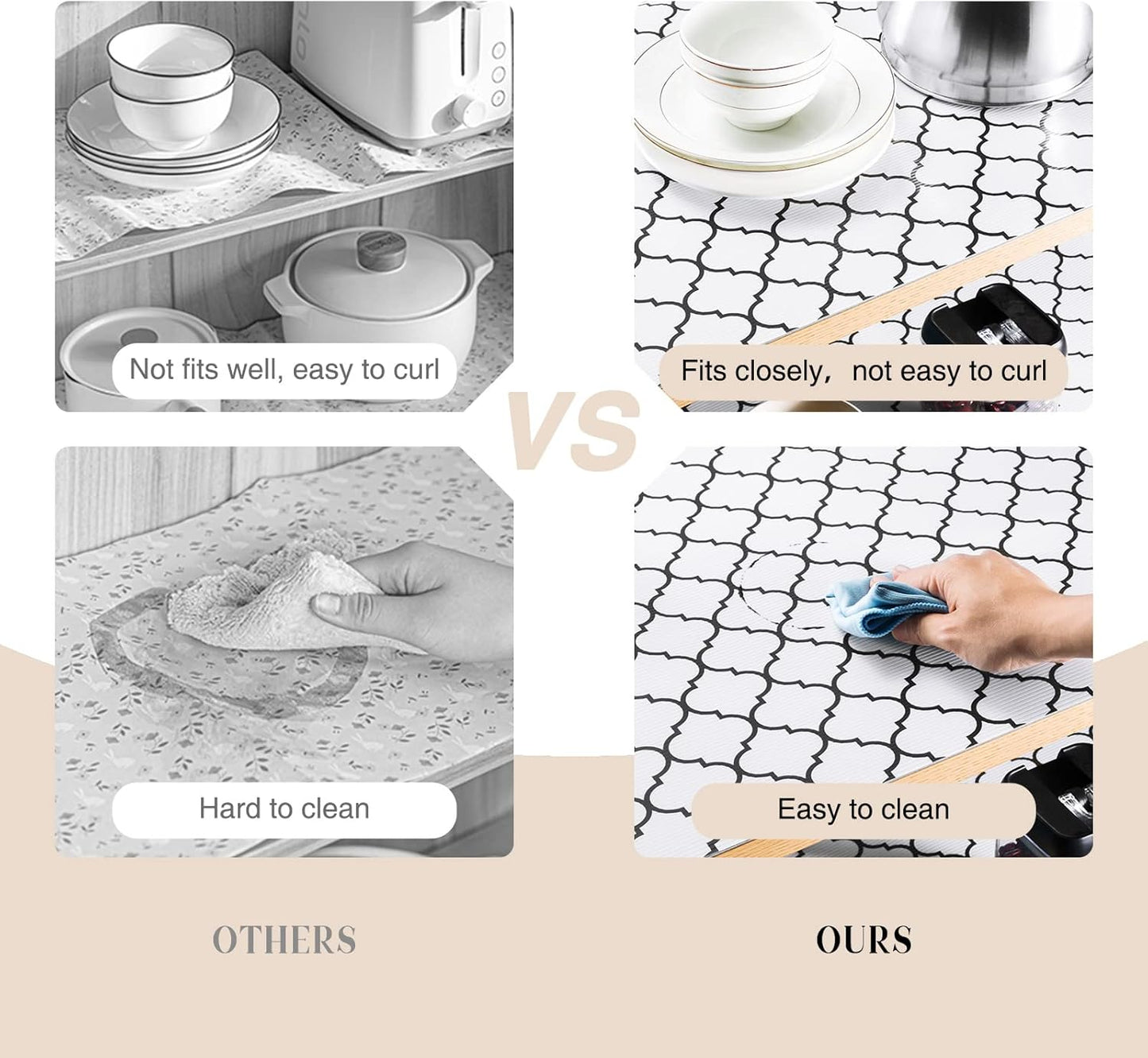 Glotoch 17.5"X 96" Shelf Liners for Kitchen Cabinets-Non Adhesive Cabinet Liners for Shelves, Waterproof Drawer Liner for Kitchen Fridge/Wire Shelf/Bathroom, Pantry, Durable, Non Slip, White And Balck