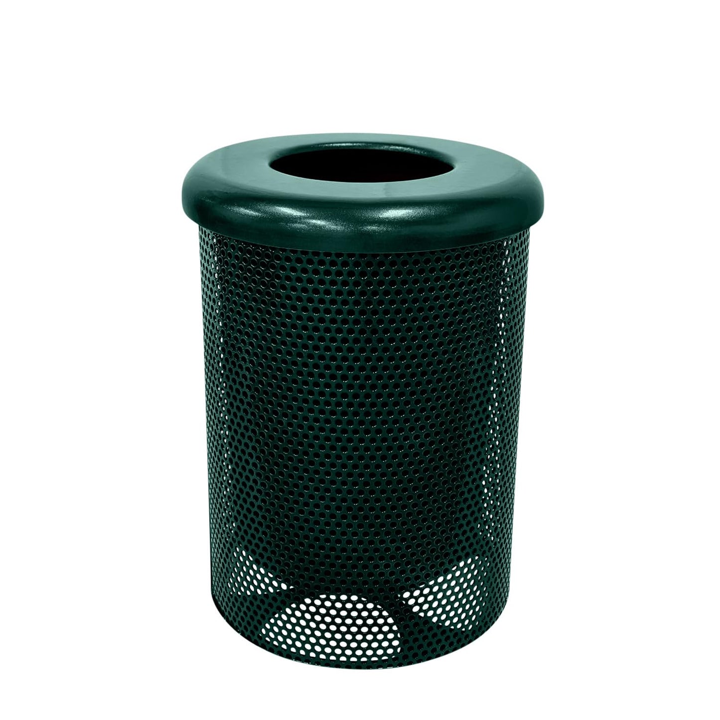 COATEDOUTDOORFURNITURE RFT-P-DGRN Heavy Duty Round Trash Receptacle with Flat Top, Liner Included, 32 Gallon, Dark Green, Made in America