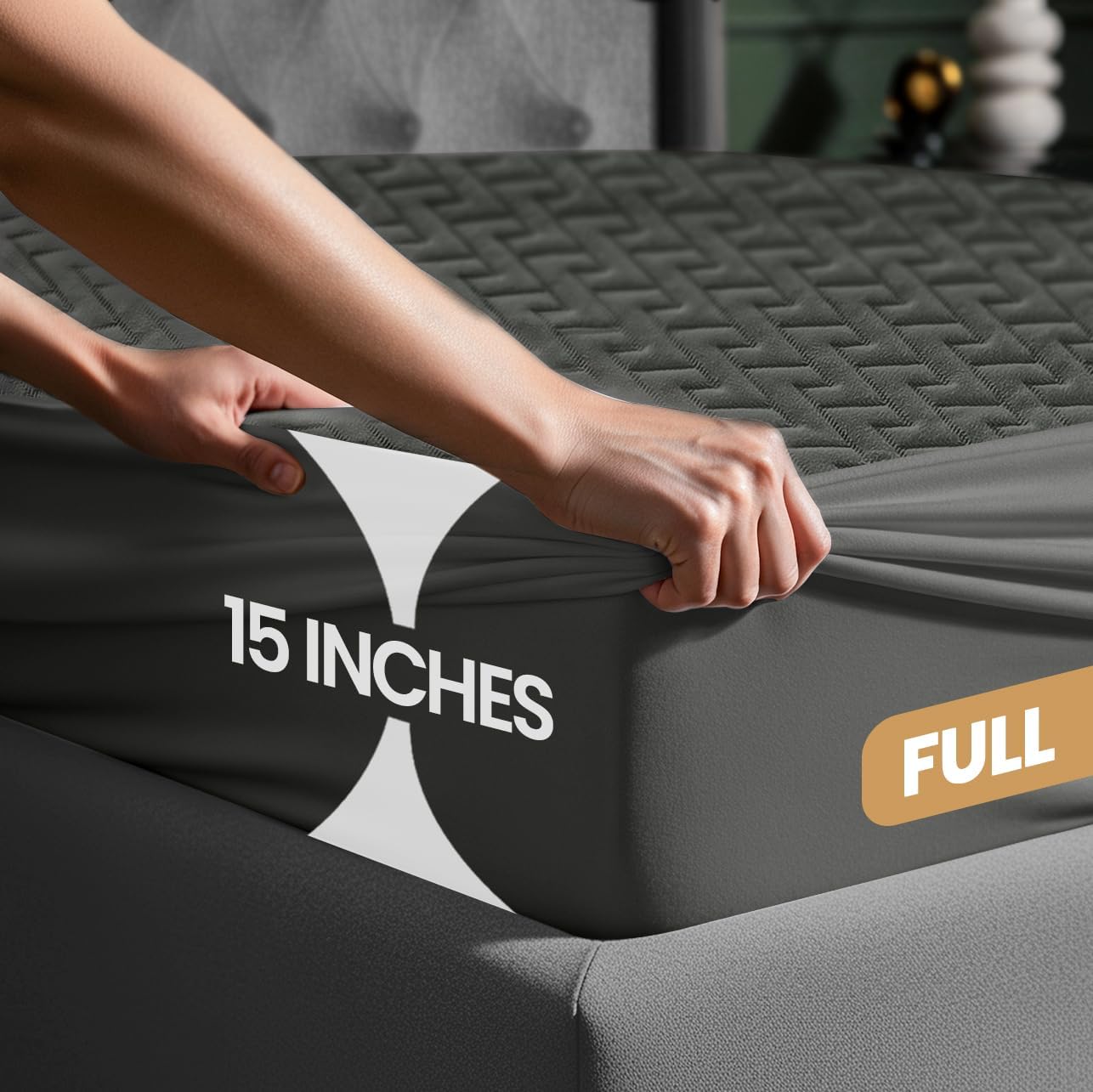 Utopia Bedding Waterproof Mattress Protector Full Size (Gray), Premium 3D Air Soft Fabric Mattress Cover, Fits 17 Inches Deep, Breathable, Fitted Style with Stretchable Pockets