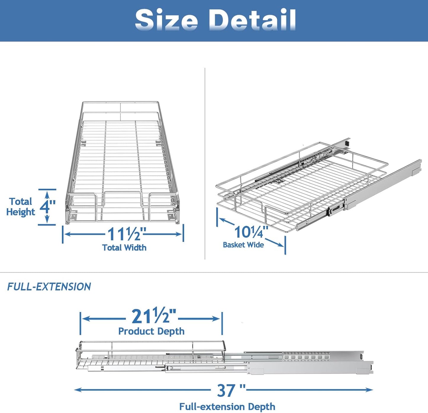 LOVMOR Pull Out Cabinet Organizer 11½" W x 21½" D, Kitchen Cabinet Pull Out Shelves Slide Out Storage
