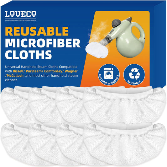 LOVECO 8 Pack Universal Microfiber Cloths for Handheld Steam Cleaner - Compatible with Bissell Steam Shot, PurSteam, Wagner Spraytech, etc - Reusable Washable Steam Cloth Accessories