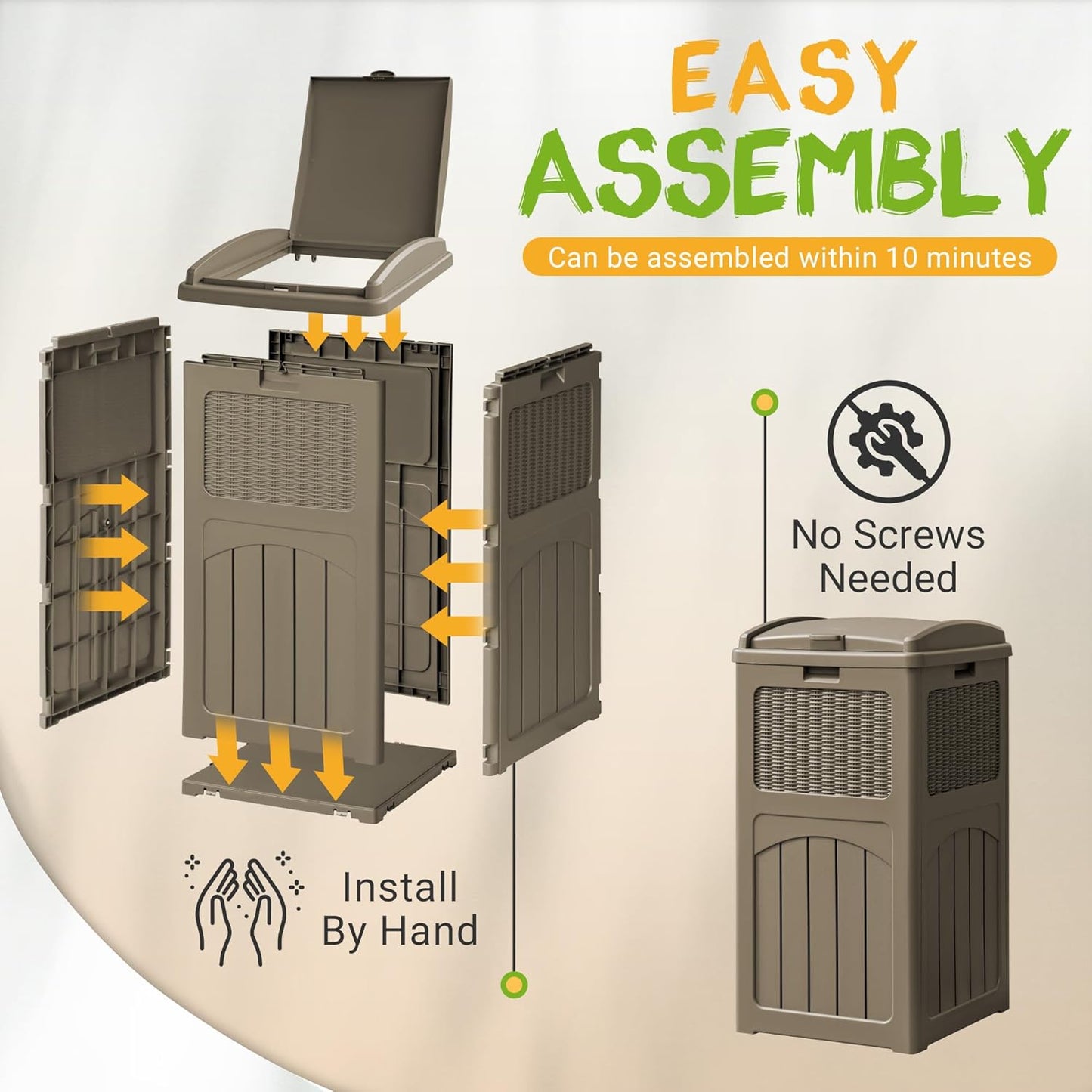 YESHOMY 2 Pack Outdoor Trash Can with Lid, Garbage Bins for Garden, Porch, Home and Kitchen, Coffee