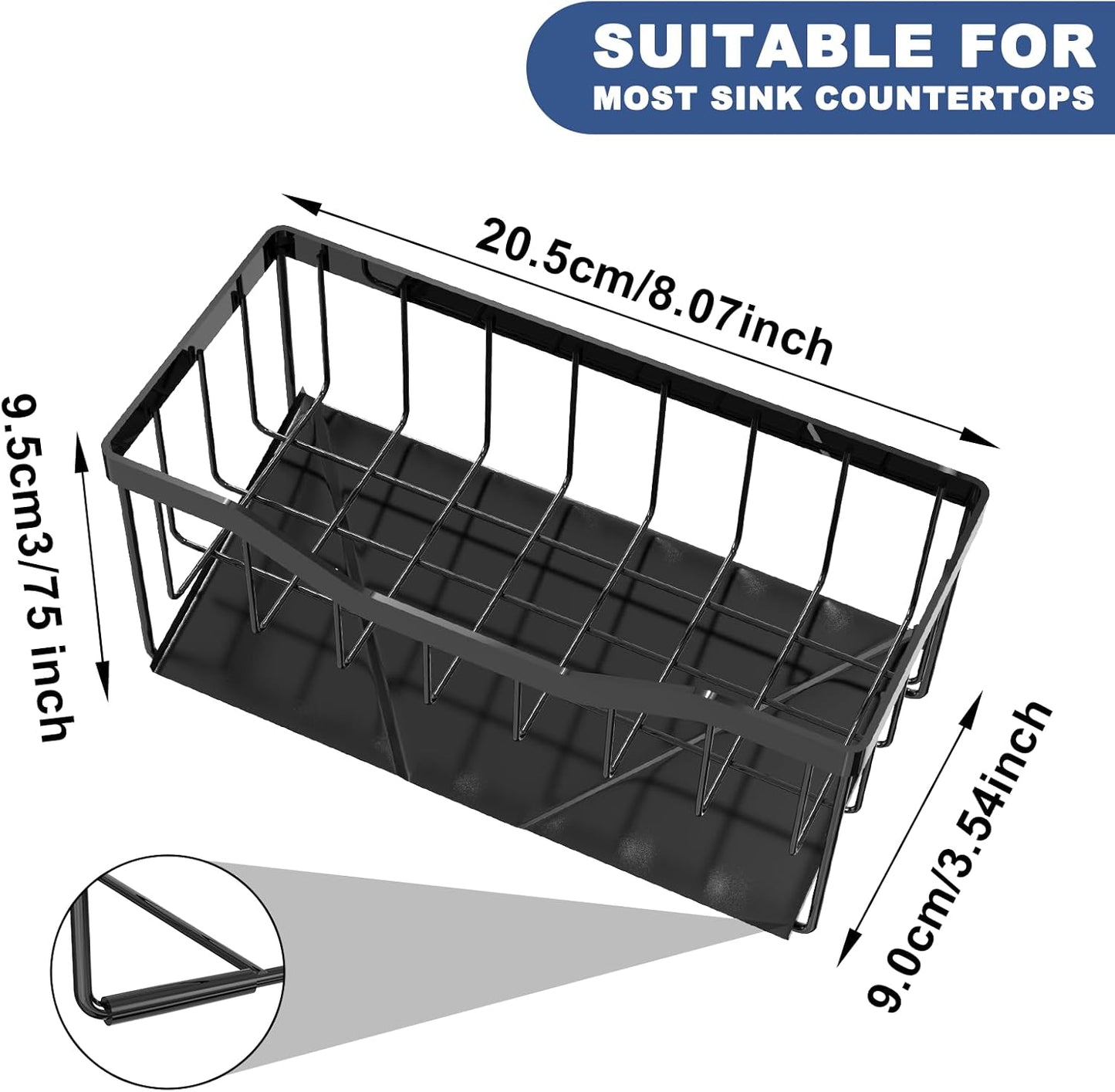 Vanwood Sponge Holder for Kitchen Sink with Auto Draining Tray, Sink Caddy Kitchen Sink Cocina Organizer, Self Drain Dish Soap Sponge Caddy for Counter