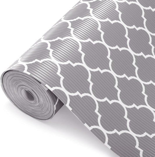 Glotoch 2 Rolls Shelf Liners for Kitchen Cabinets 12”x 20ft, Non Slip Drawer Liner,Waterproof Cabinet Liner for Wire/Pantry/Closet Non Adhesive Table Place Mats, Heavy Duty, Quatrefoil Grey