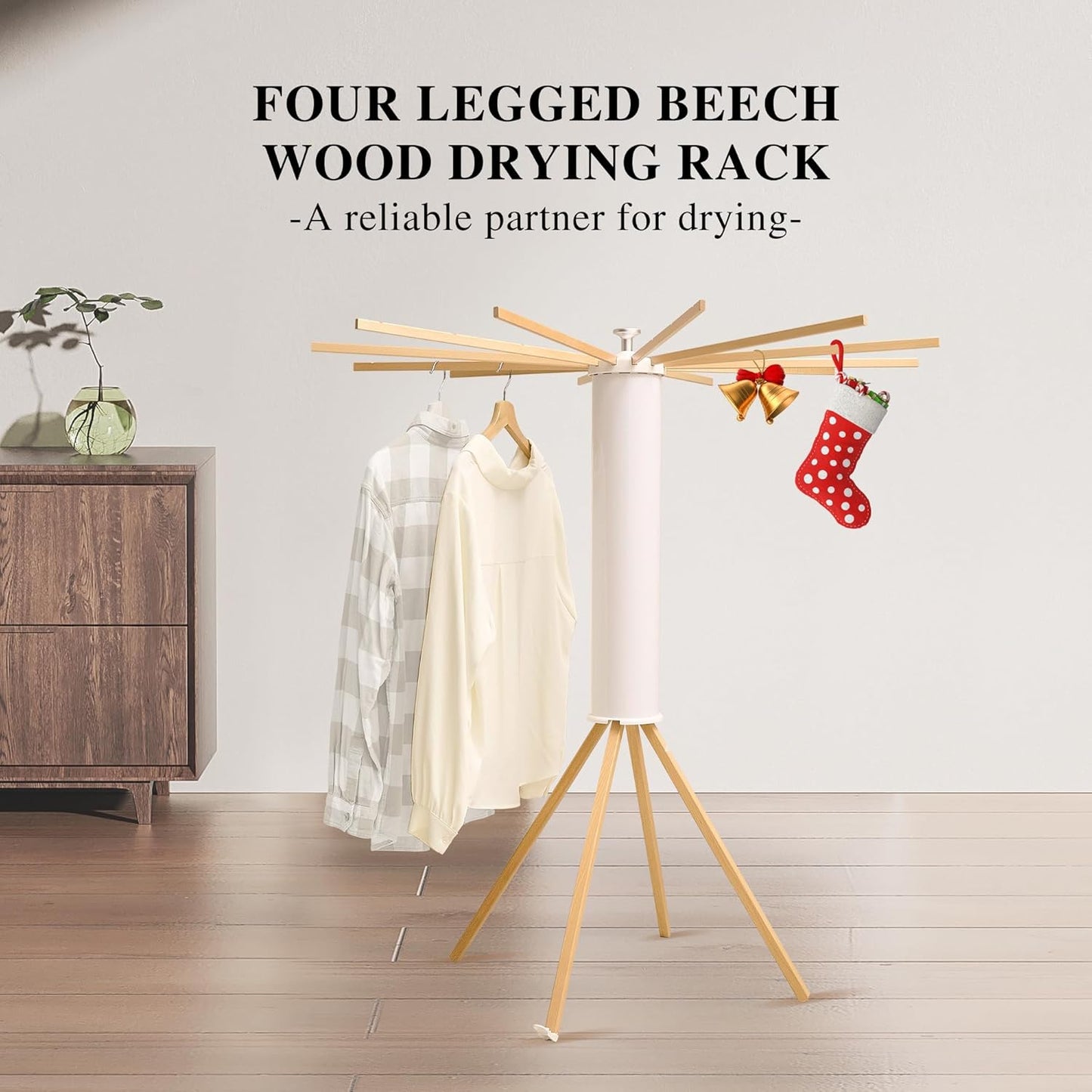 LEQ Drying Rack Portable,Foldable Drying Rack Clothing with 12 Wood Drying Arms, Standing Laundry Hanger Rack Round Collapsible & Portable Handle for Laundry Room, Balcony, Bedroom, RV