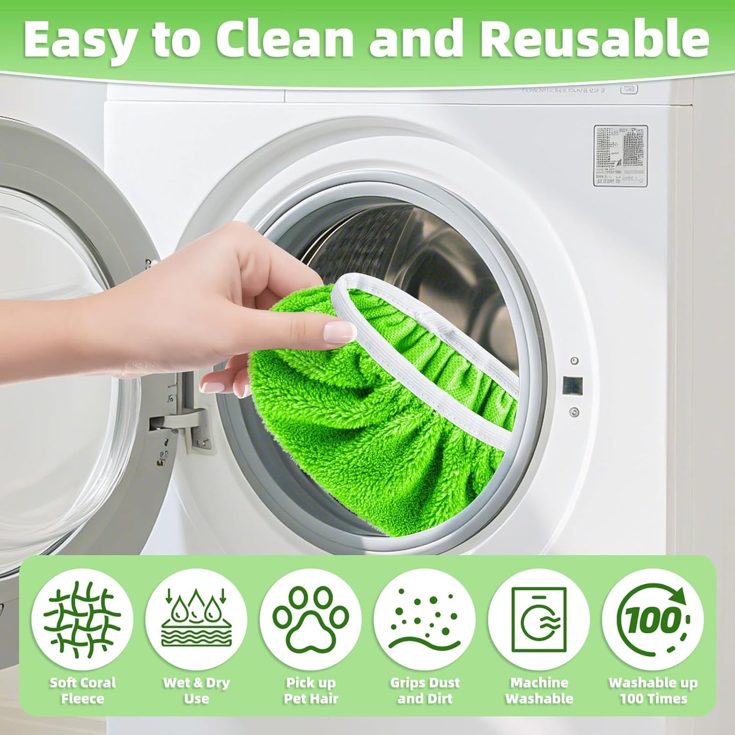 Reusable Dry Sweeping Cloths Microfiber Wet Pads Refill Compatible with Swiffer Sweeper Mop, Machine Washable Sweeping Mop Pads for Use on All Sealed Floors - Stone, Hardwood, Laminate & Tile (Green)