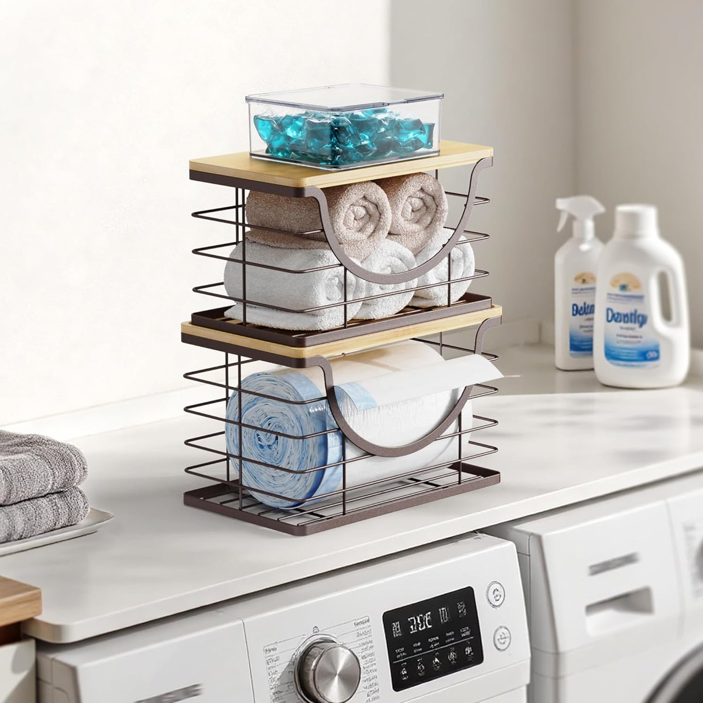 Extra Large Trash Bag Holder Under Sink Stackable Kitchen Storage 2 Pack, Pantry Organizers and Storage, Wall Mounted Garbage Bag Dispenser Roll Holder for Laundry Room and Kitchen