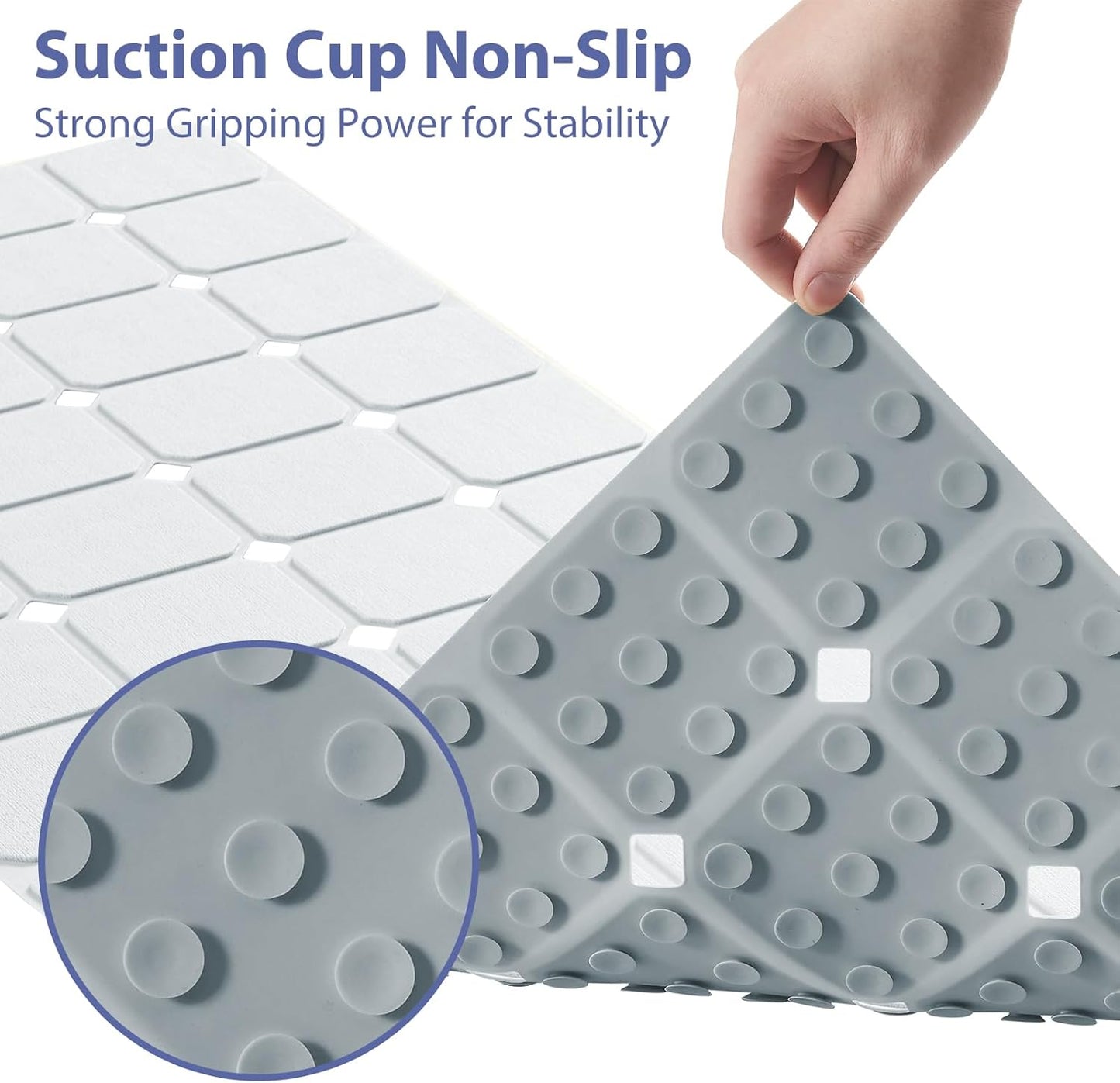 Bathtub Mat Non Slip Silicone Foldable Extra Long Tub Mat Strong Suction Cups & Large Drain Holes, Durable,Machine Washable for Smooth Surfaces Shower Mat, Ideal for Families Beige,15"x40" Grey